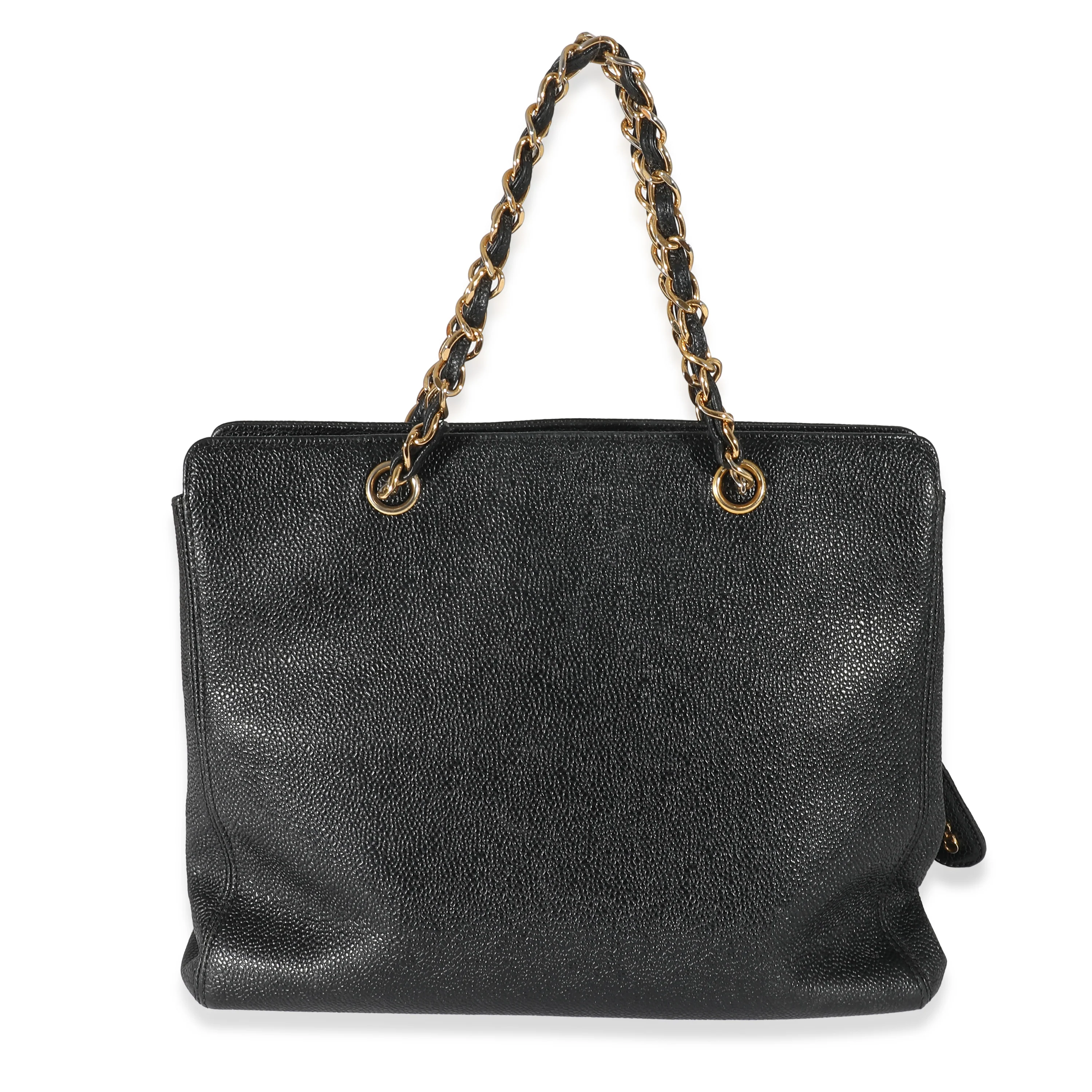 Chanel Black Caviar Logo Chain Tote - Image 6