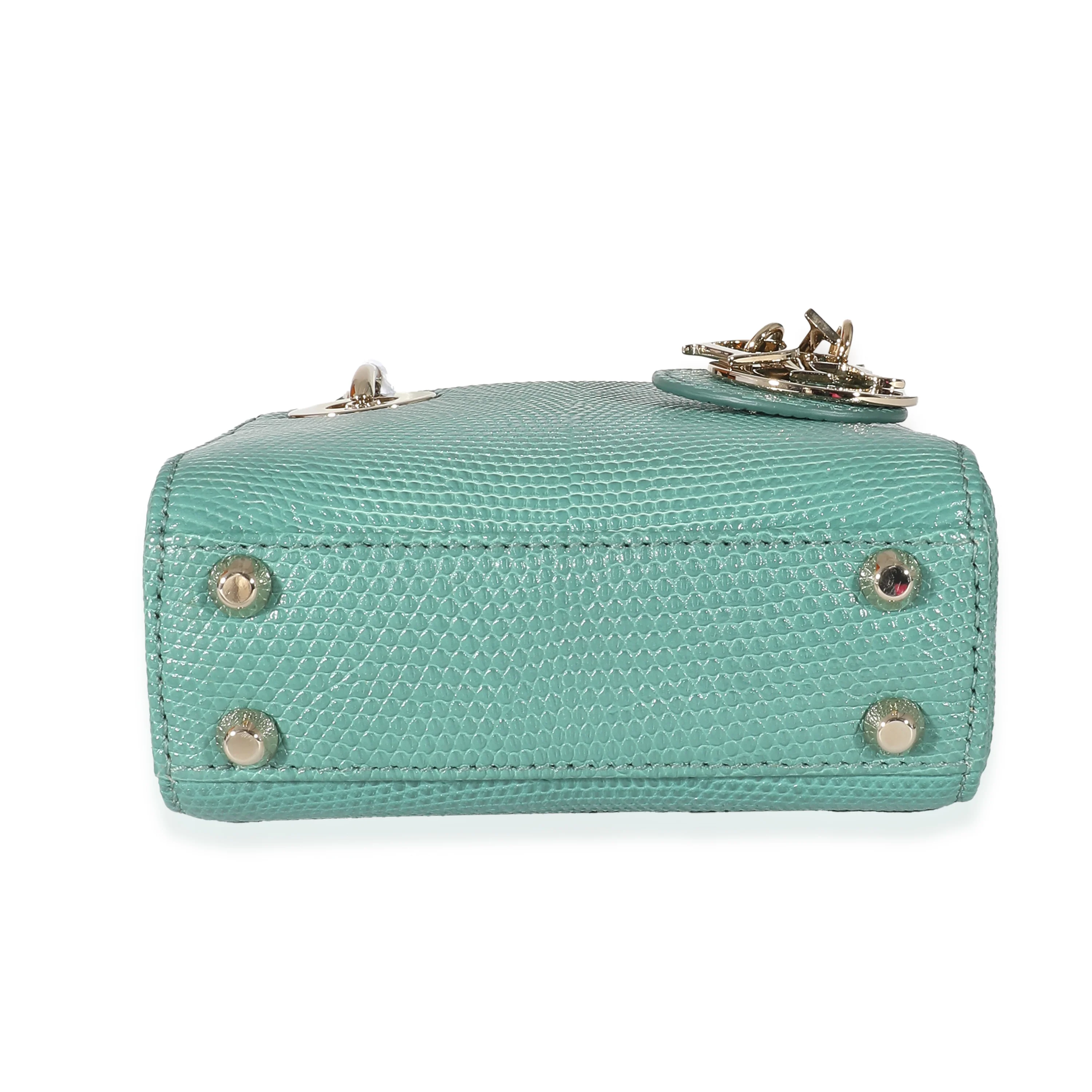 Christian Dior Vert Tundra Lizard Micro Lady Dior - Image 5