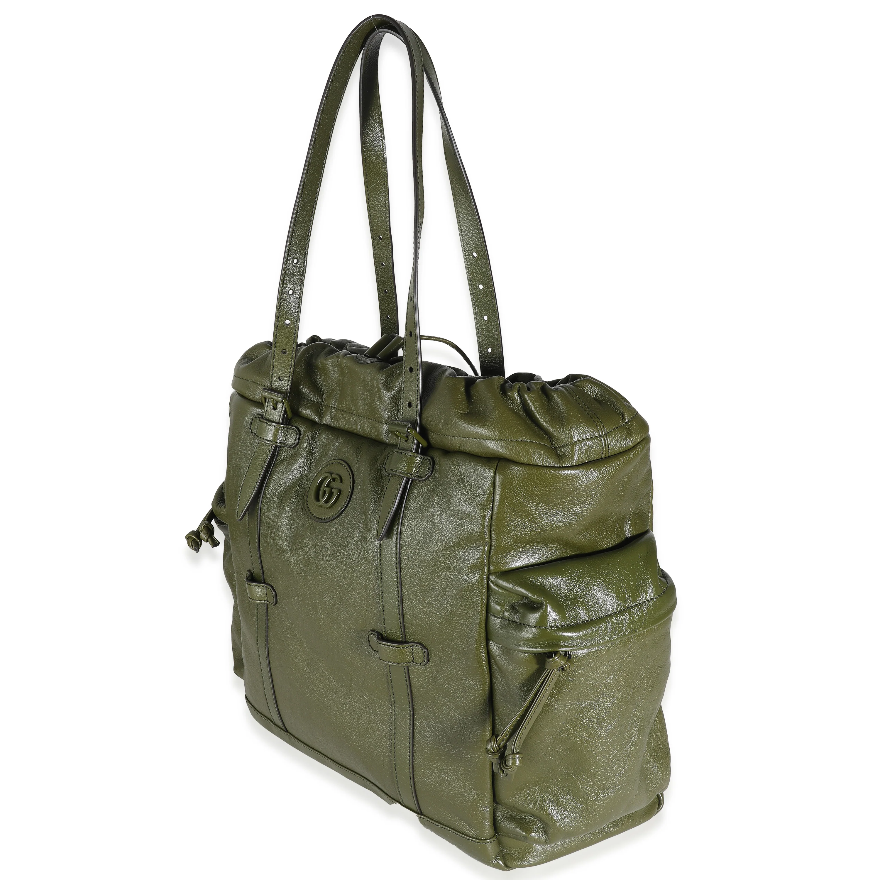Green Leather GG Drawstring Tote - Image 2