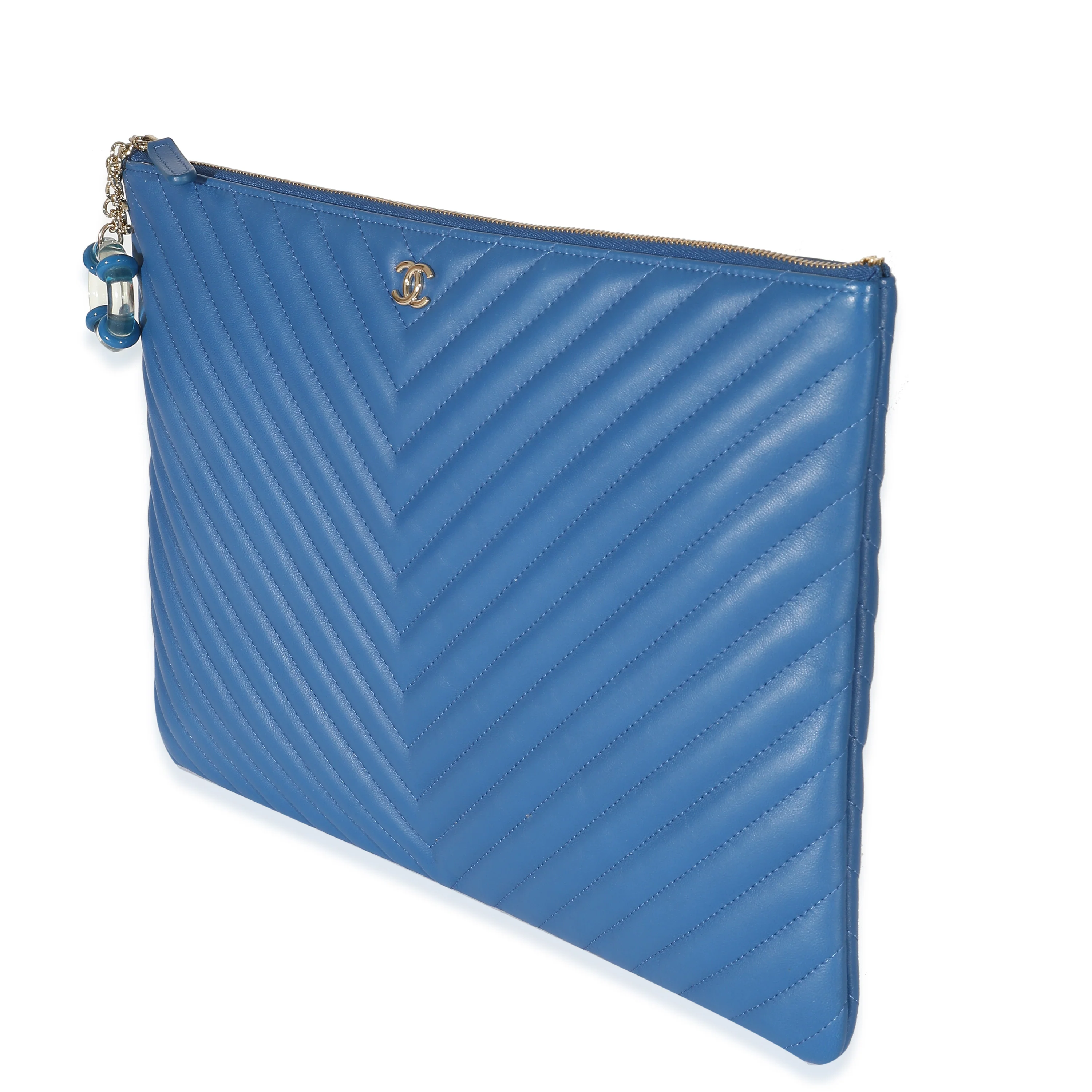 Blue Quilted Chevron Lambskin Large O Case - Image 2