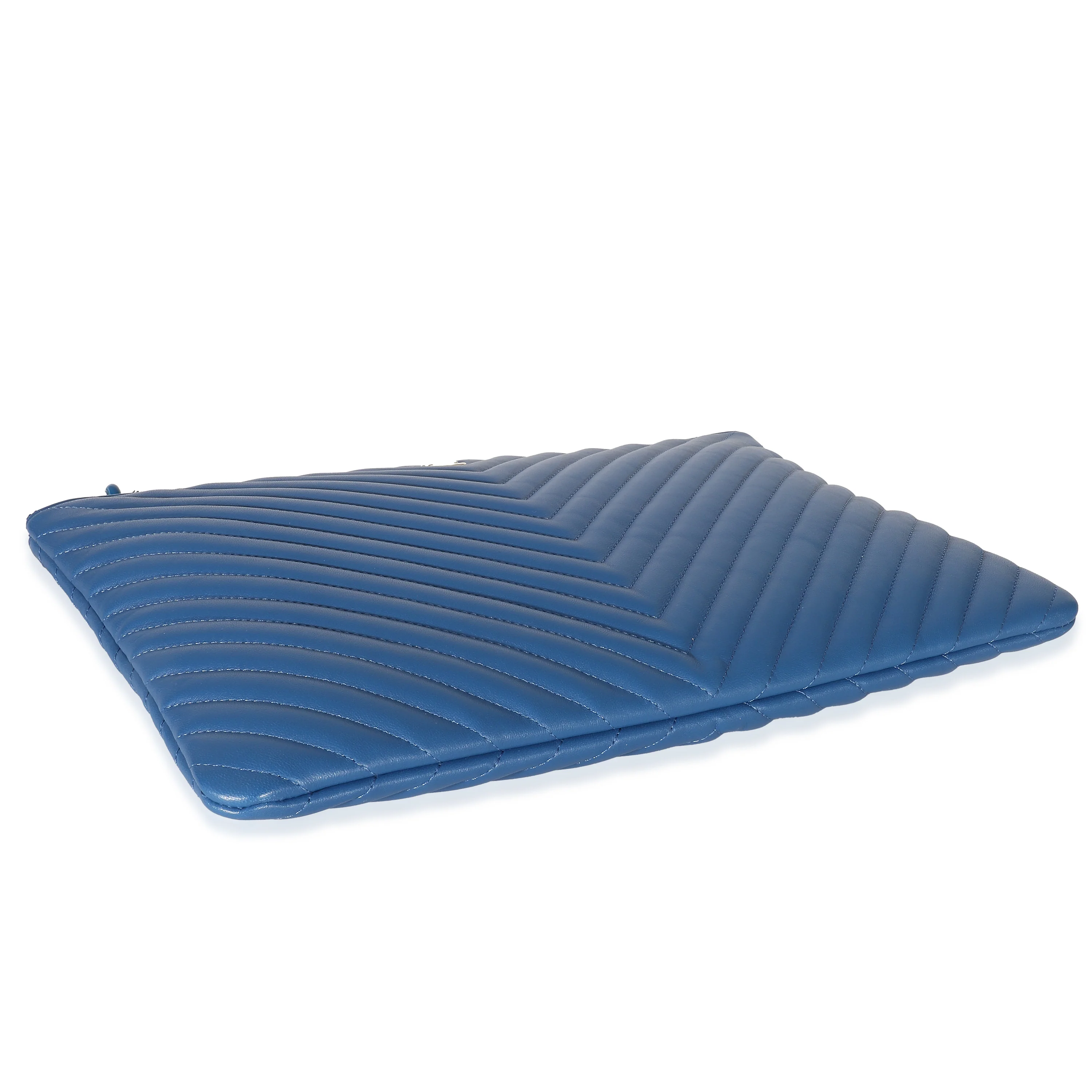 Blue Quilted Chevron Lambskin Large O Case - Image 3