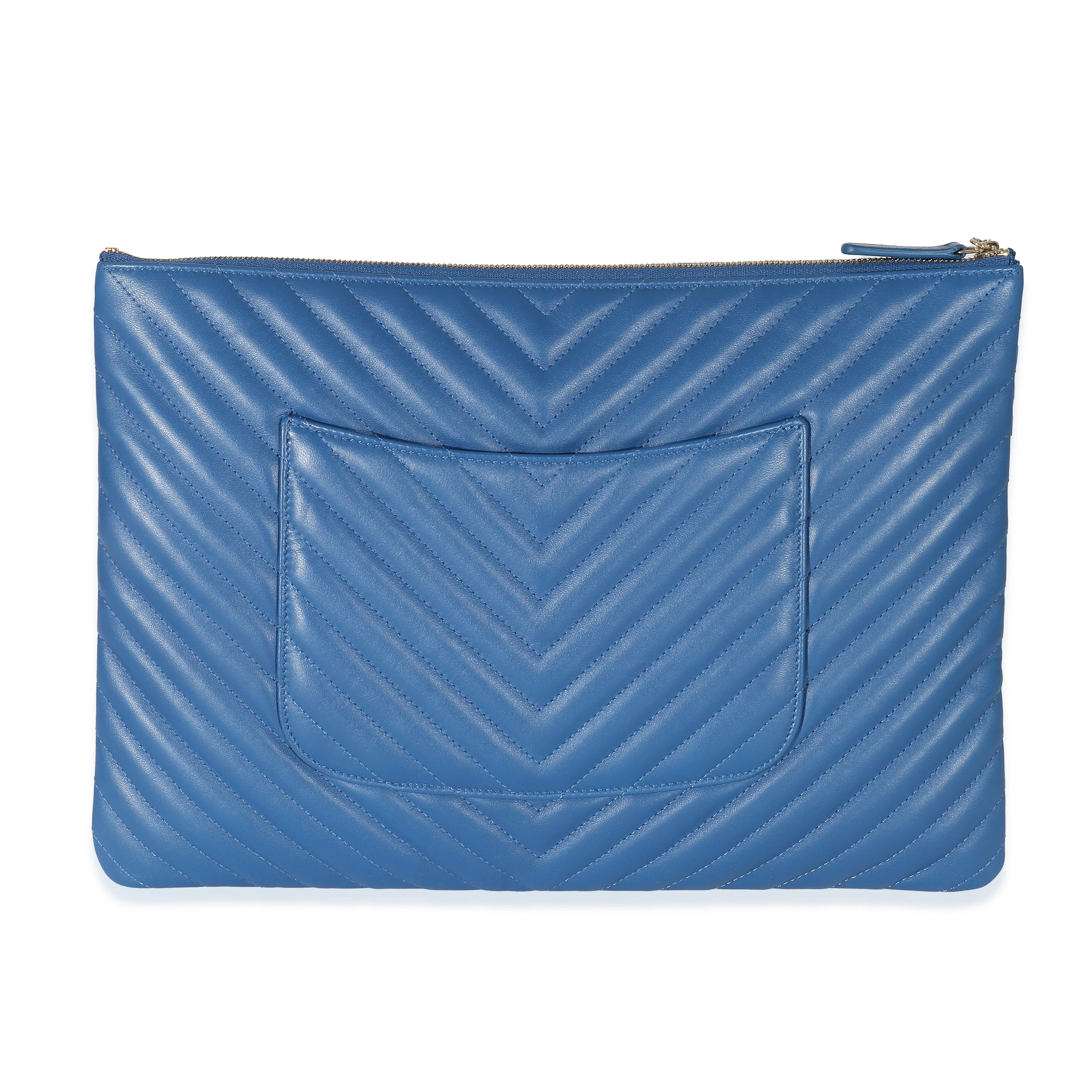 Blue Quilted Chevron Lambskin Large O Case - Image 4