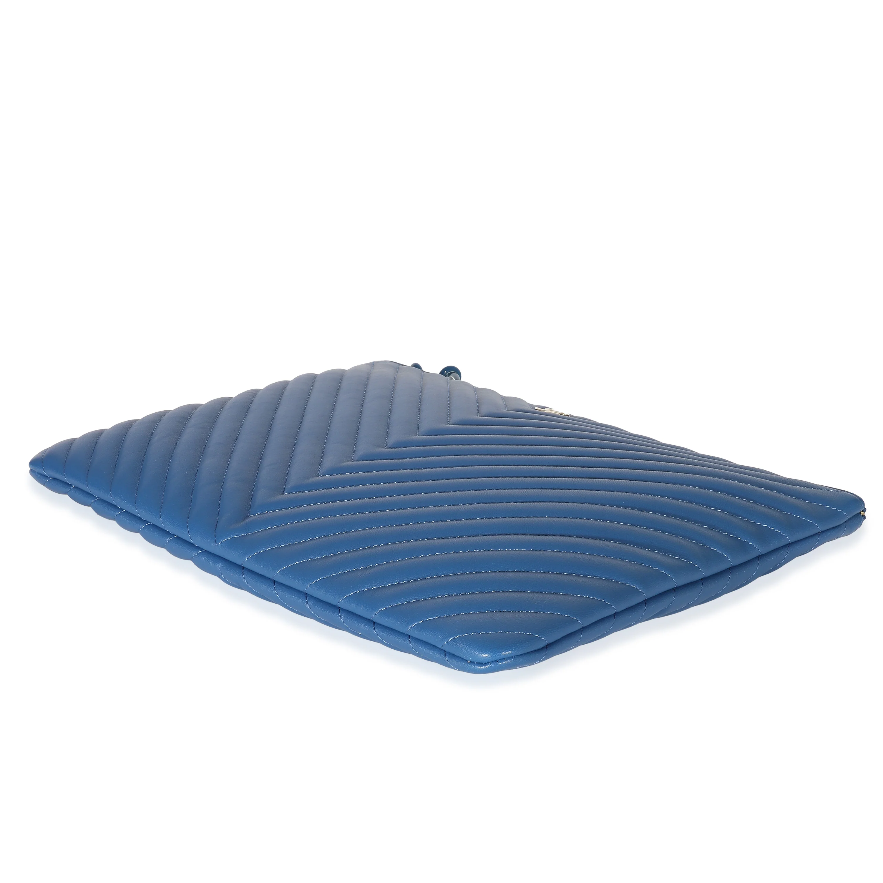 Blue Quilted Chevron Lambskin Large O Case - Image 5