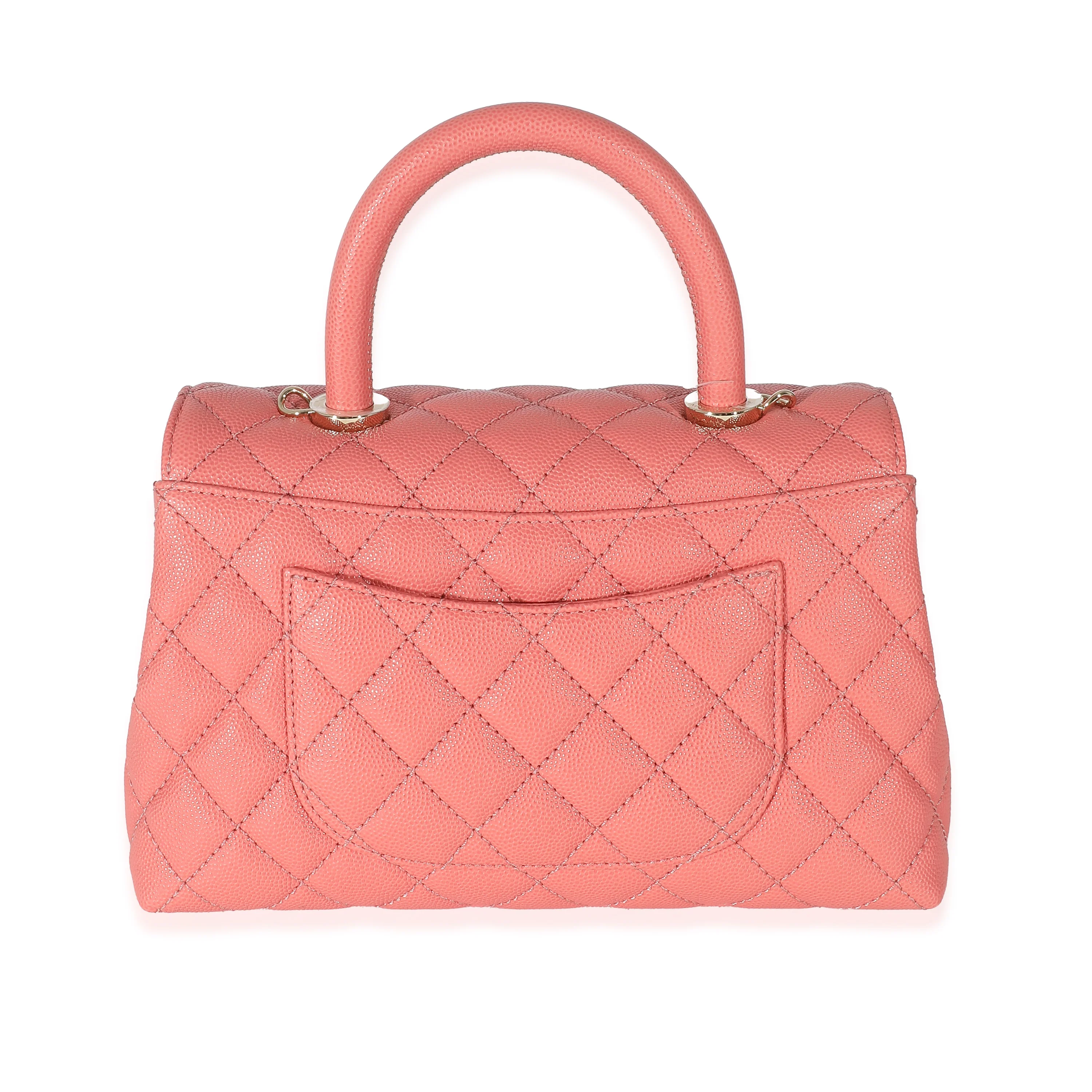 Chanel 22A Pink Quilted Caviar Small Coco Top Handle Bag - Image 3