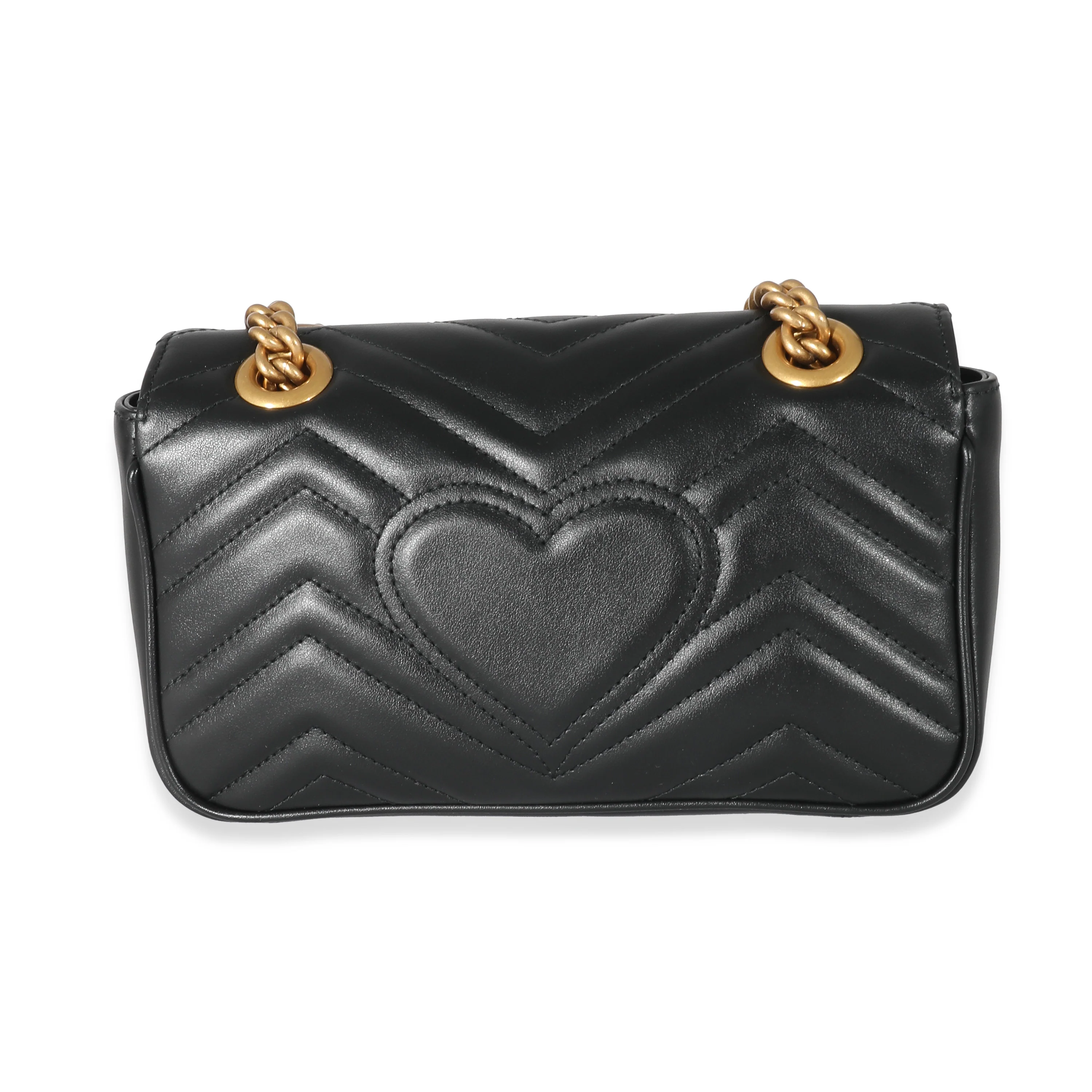 Gucci Black Chevron Matelassé Leather Mini GG Marmont Bag - Image 4