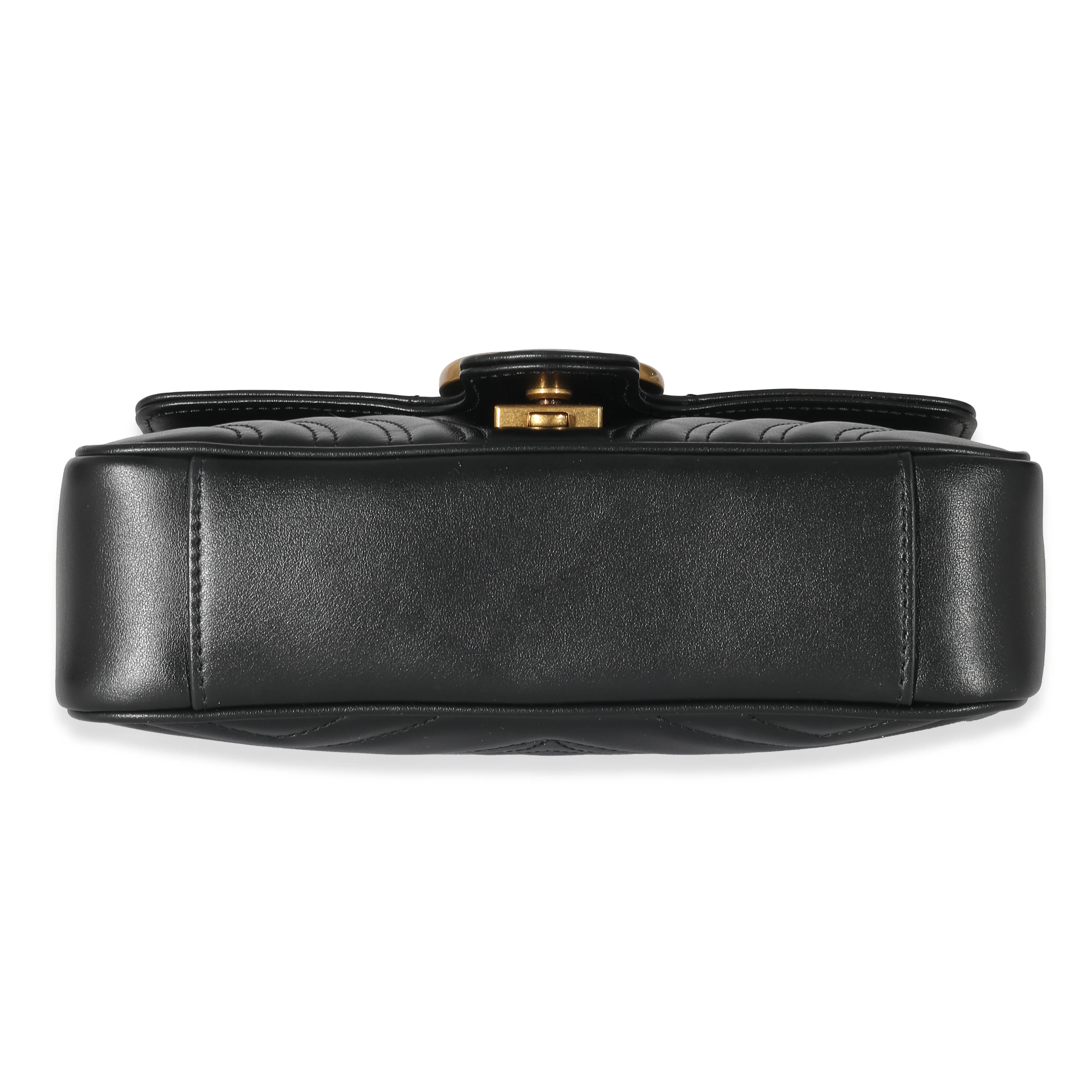 Gucci Black Chevron Matelassé Leather Mini GG Marmont Bag - Image 6
