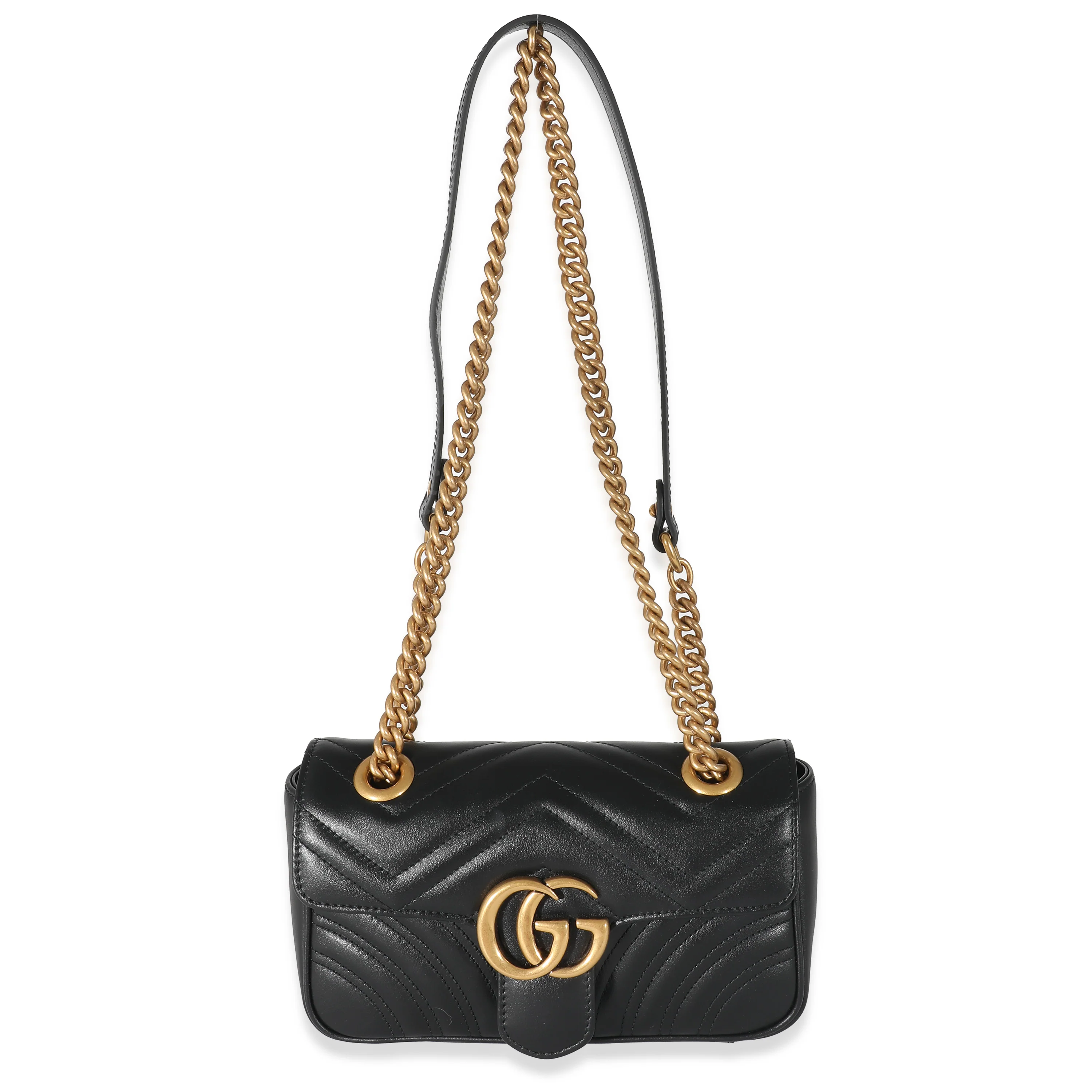 Gucci Black Chevron Matelassé Leather Mini GG Marmont Bag - Image 7