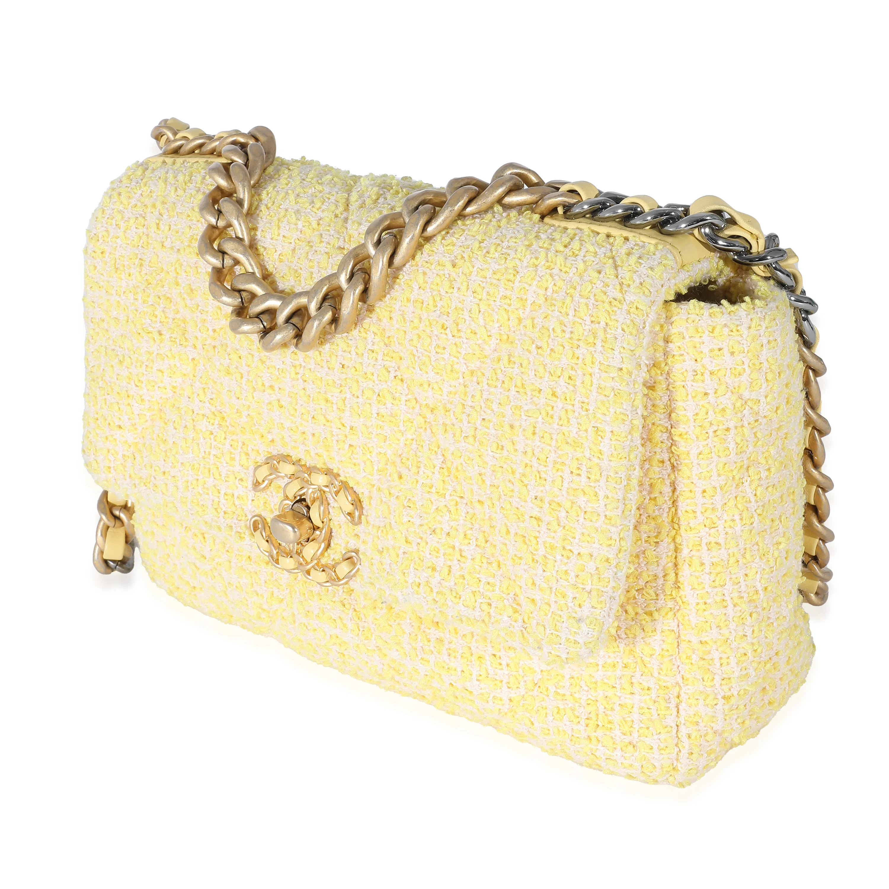 Chanel Yellow Tweed Chanel 19 Flap Bag - Image 2
