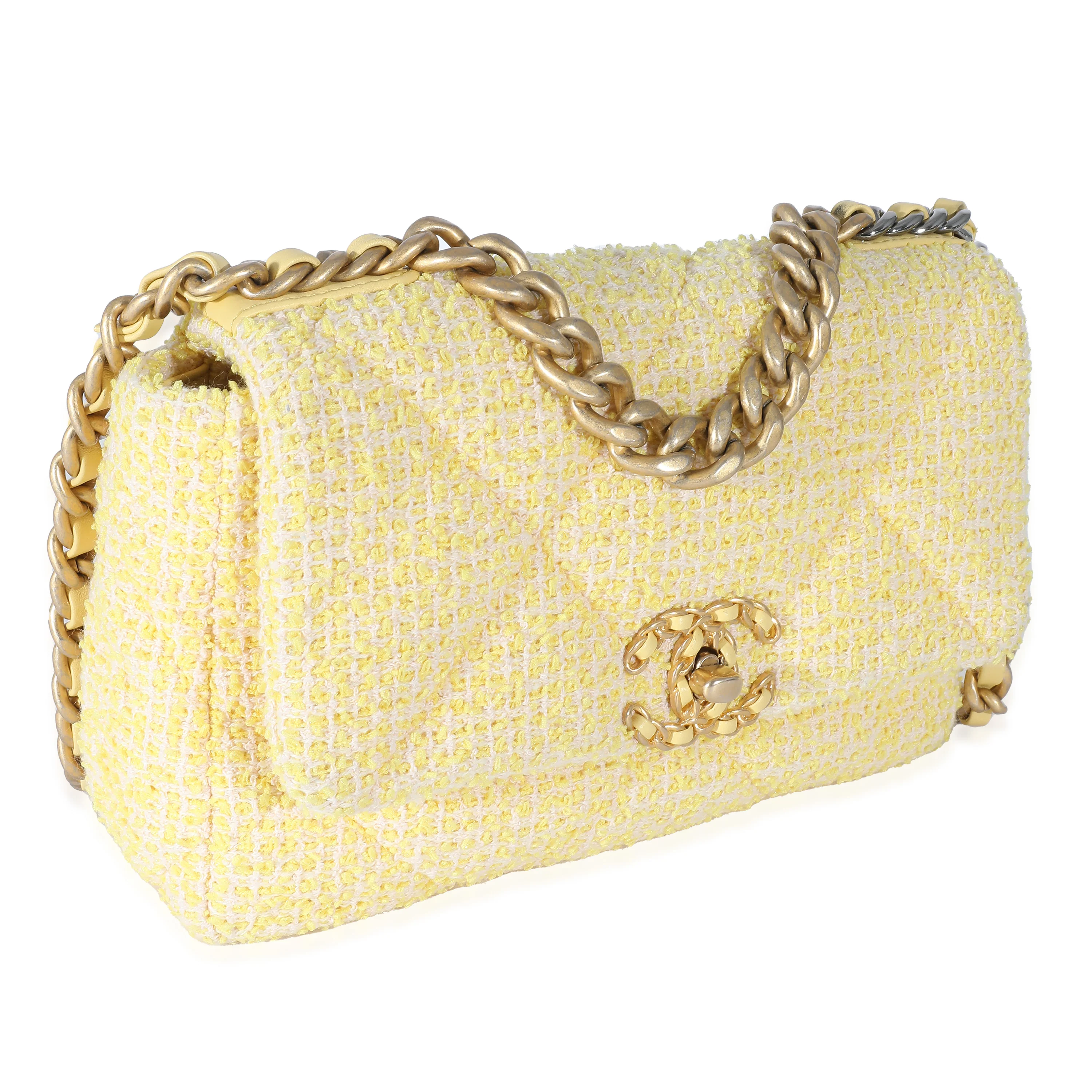 Chanel Yellow Tweed Chanel 19 Flap Bag - Image 3