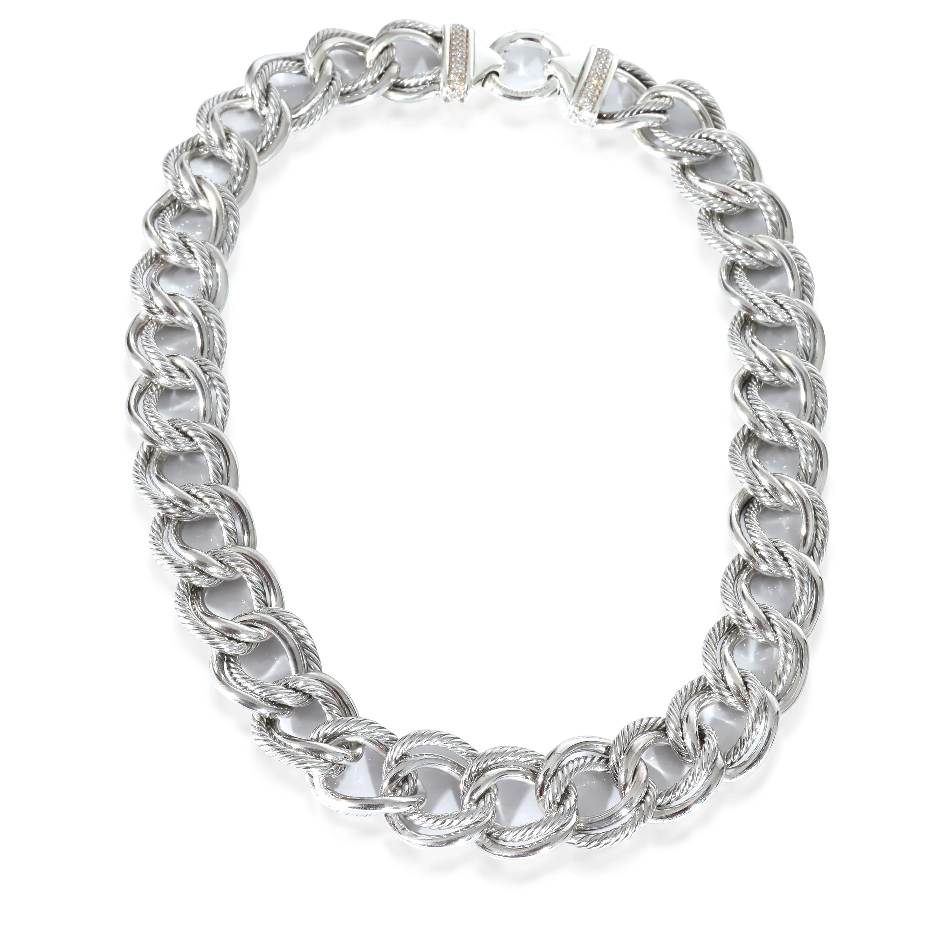 David Yurman Double Curb Link Necklace With Diamonds in Sterling Silver 0.40 CTW - Image 2