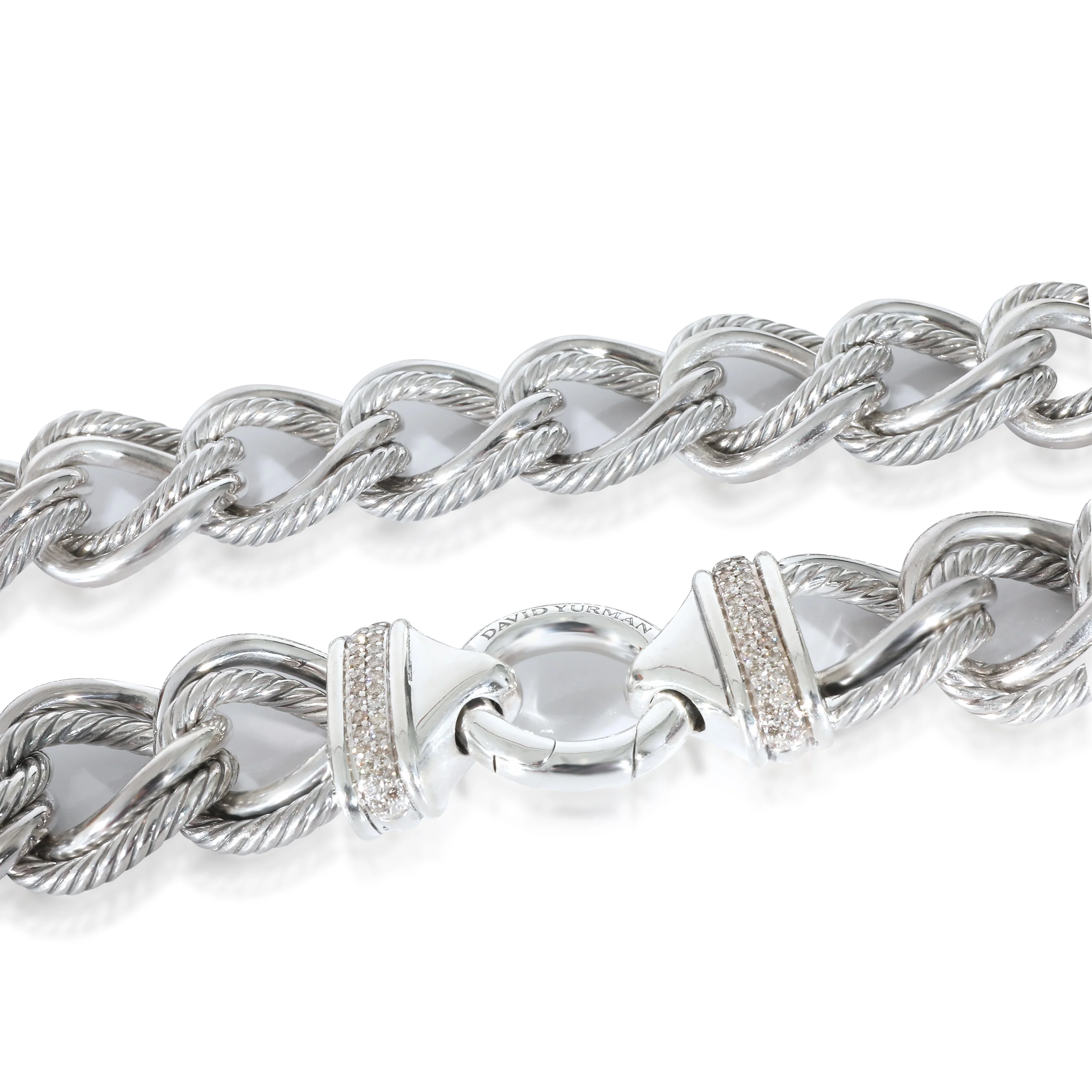 David Yurman Double Curb Link Necklace With Diamonds in Sterling Silver 0.40 CTW - Image 3