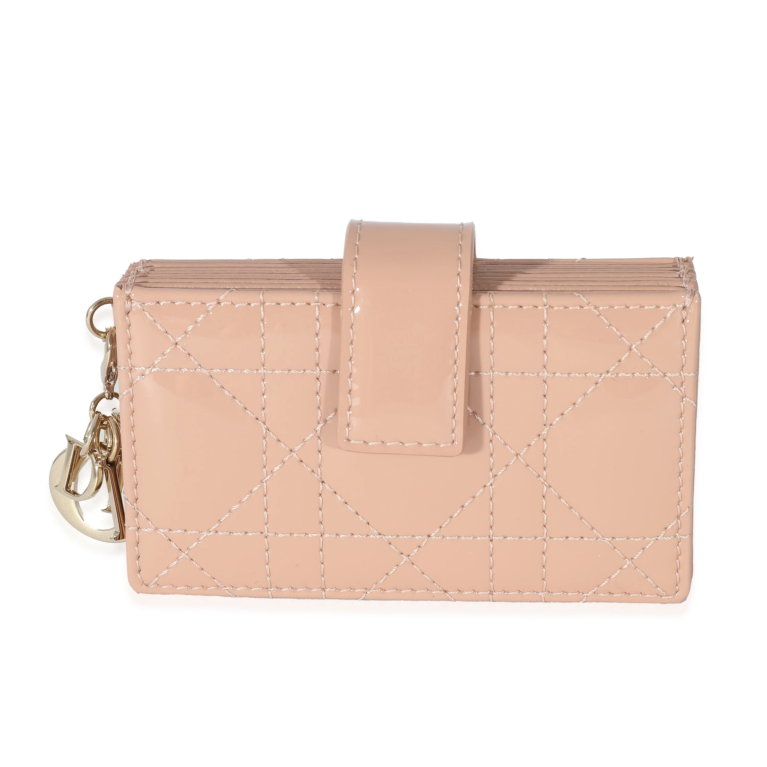 Christian Dior Rose Clair Patent Cannage Lady Dior Gusseted Card Holder