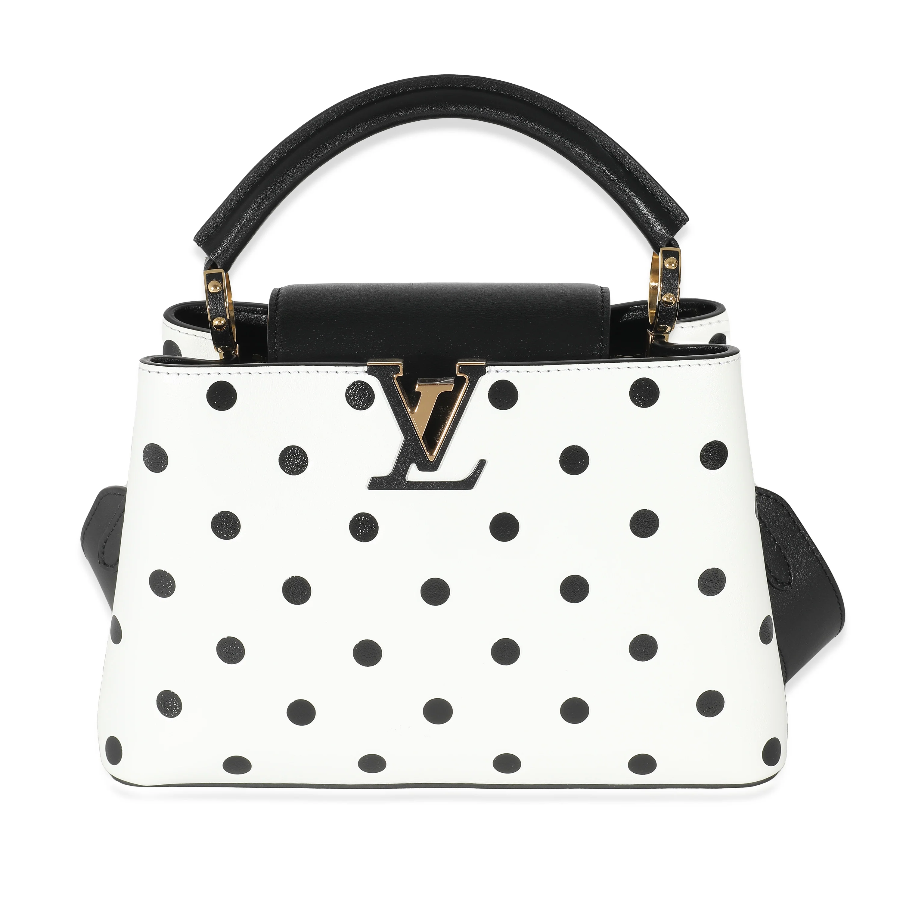 Louis Vuitton Black & White Polka Dot Printed Leather Capucines BB