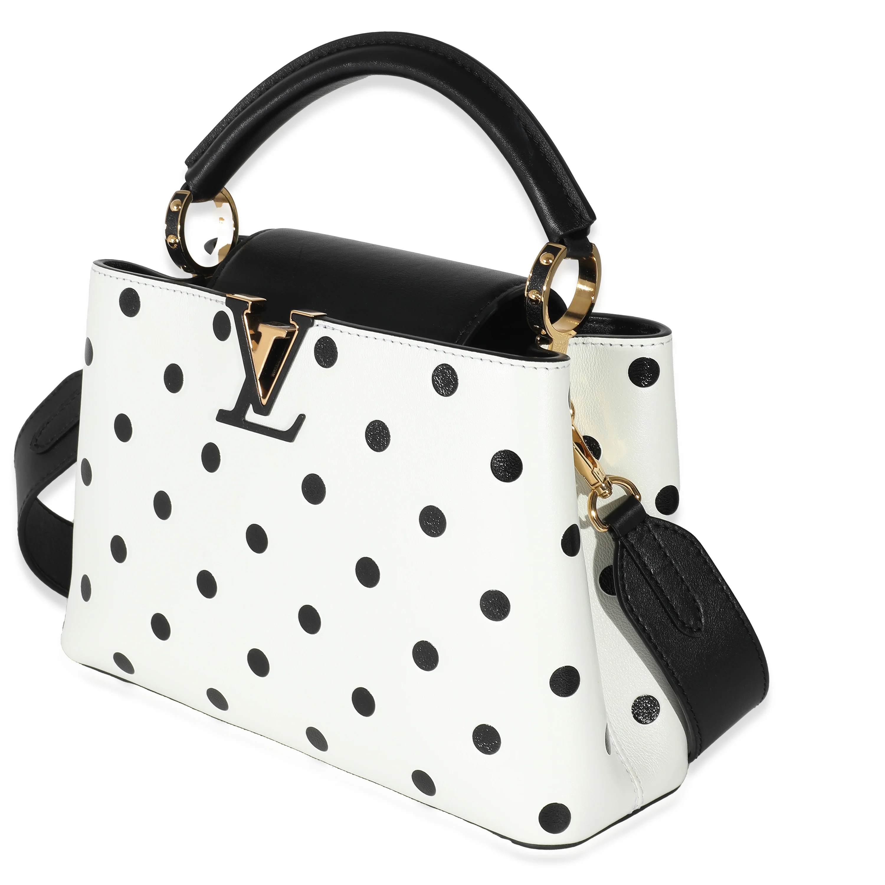 Louis Vuitton Black & White Polka Dot Printed Leather Capucines BB - Image 2