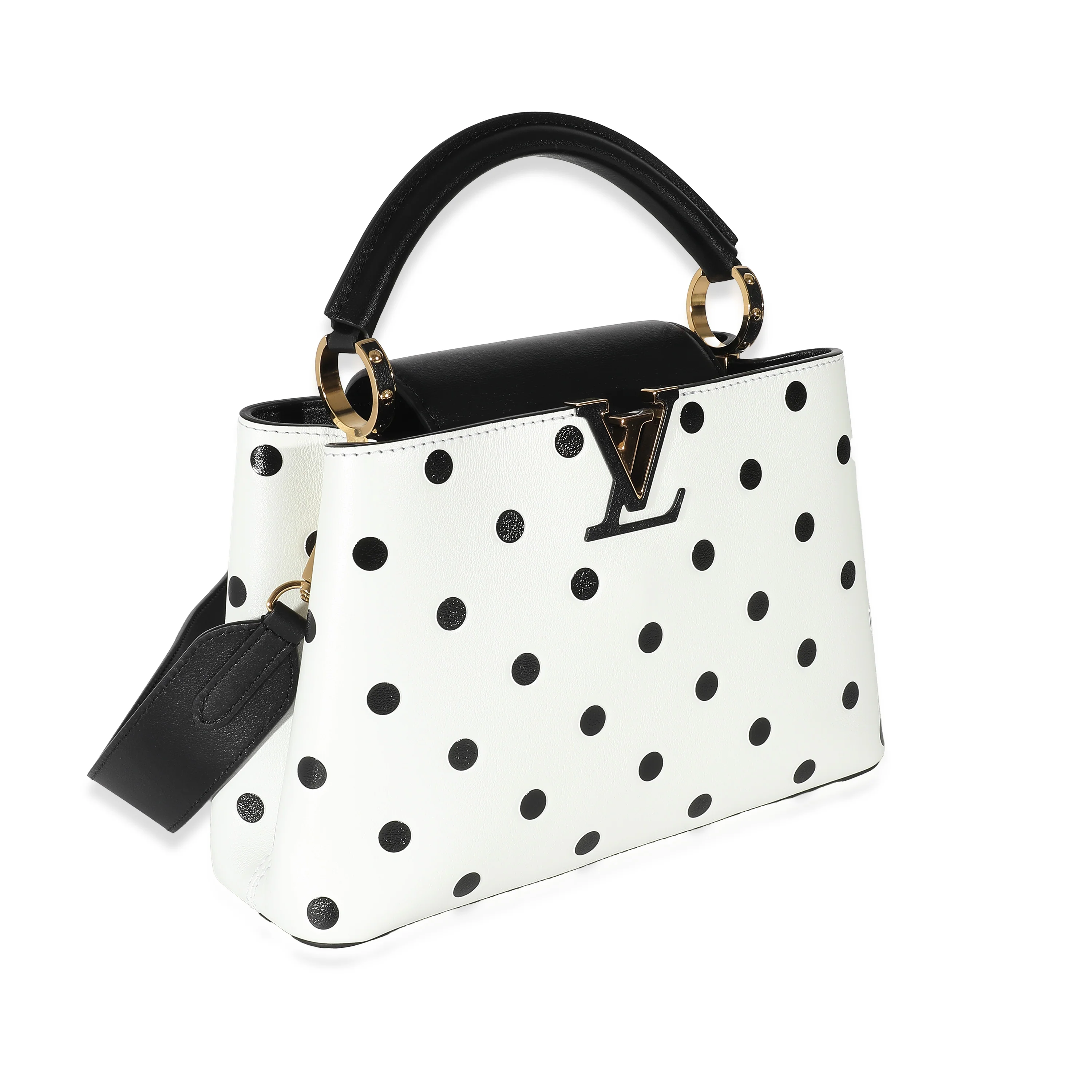 Louis Vuitton Black & White Polka Dot Printed Leather Capucines BB - Image 3