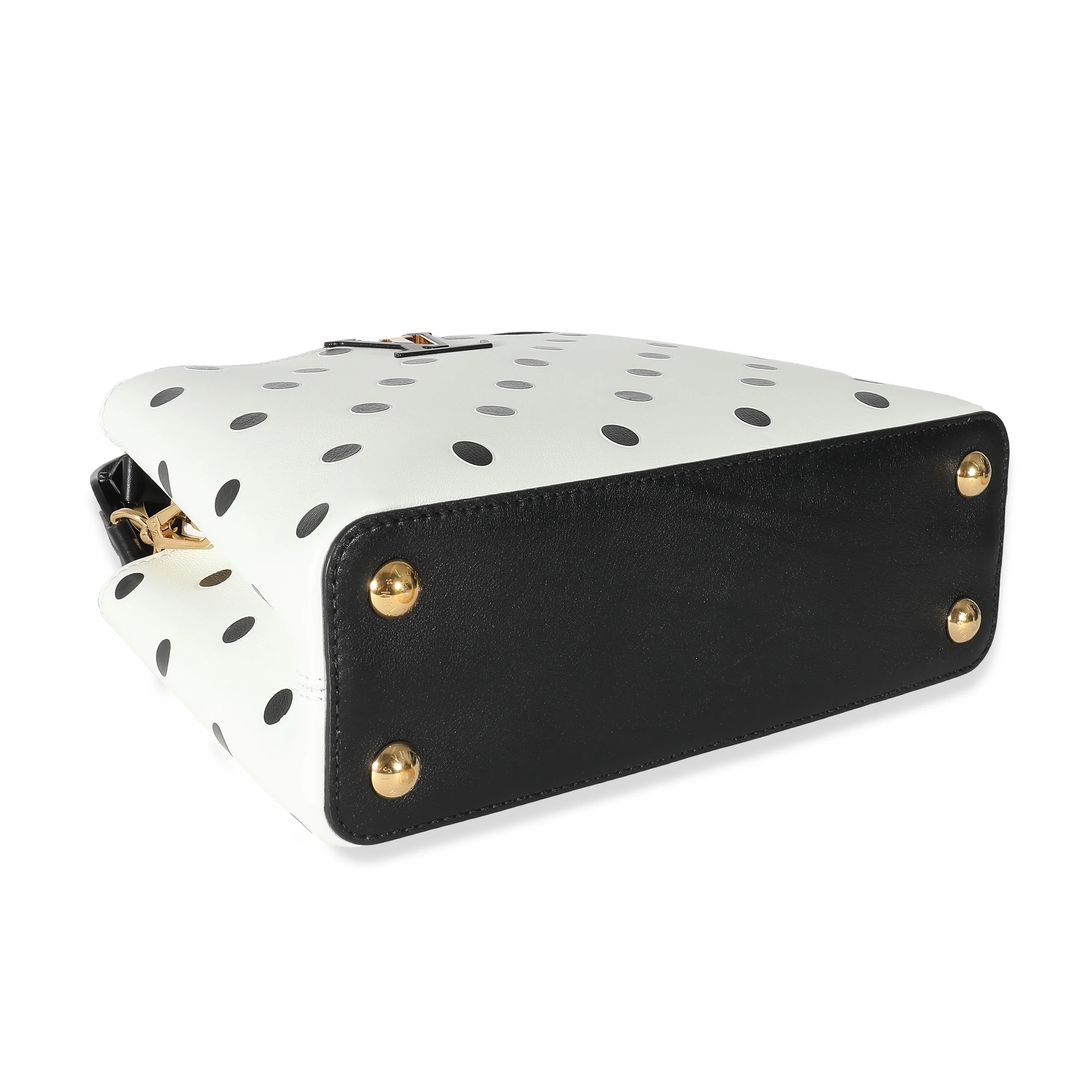 Louis Vuitton Black & White Polka Dot Printed Leather Capucines BB - Image 4