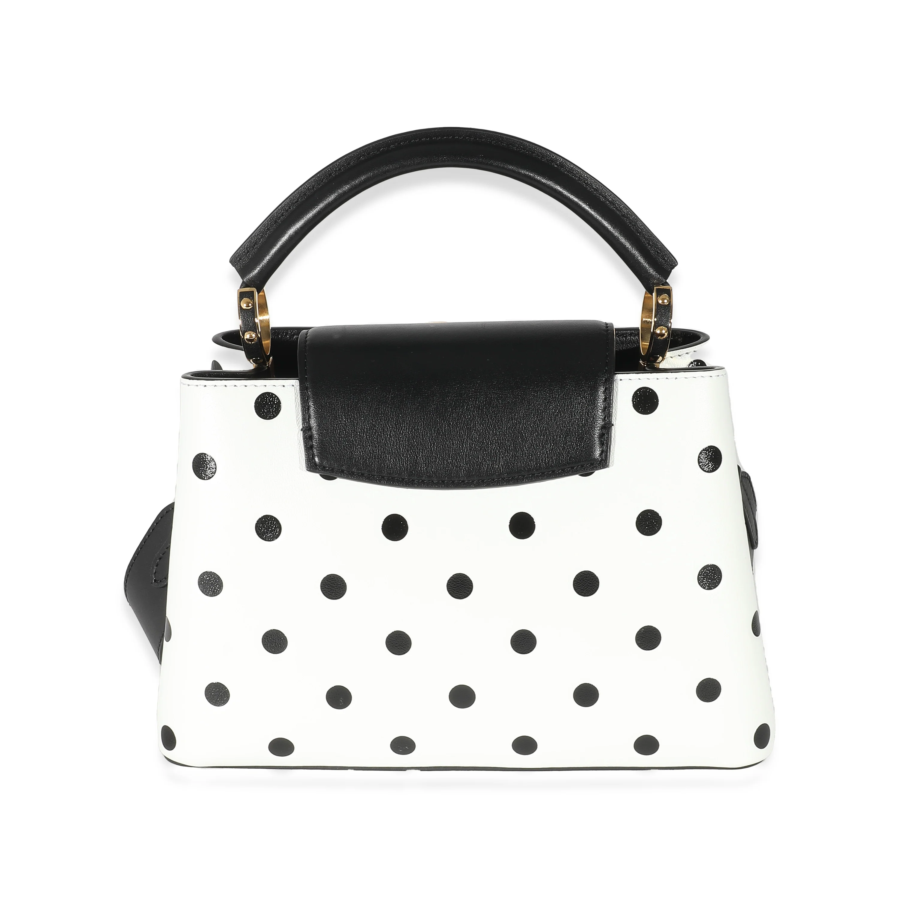 Louis Vuitton Black & White Polka Dot Printed Leather Capucines BB - Image 5