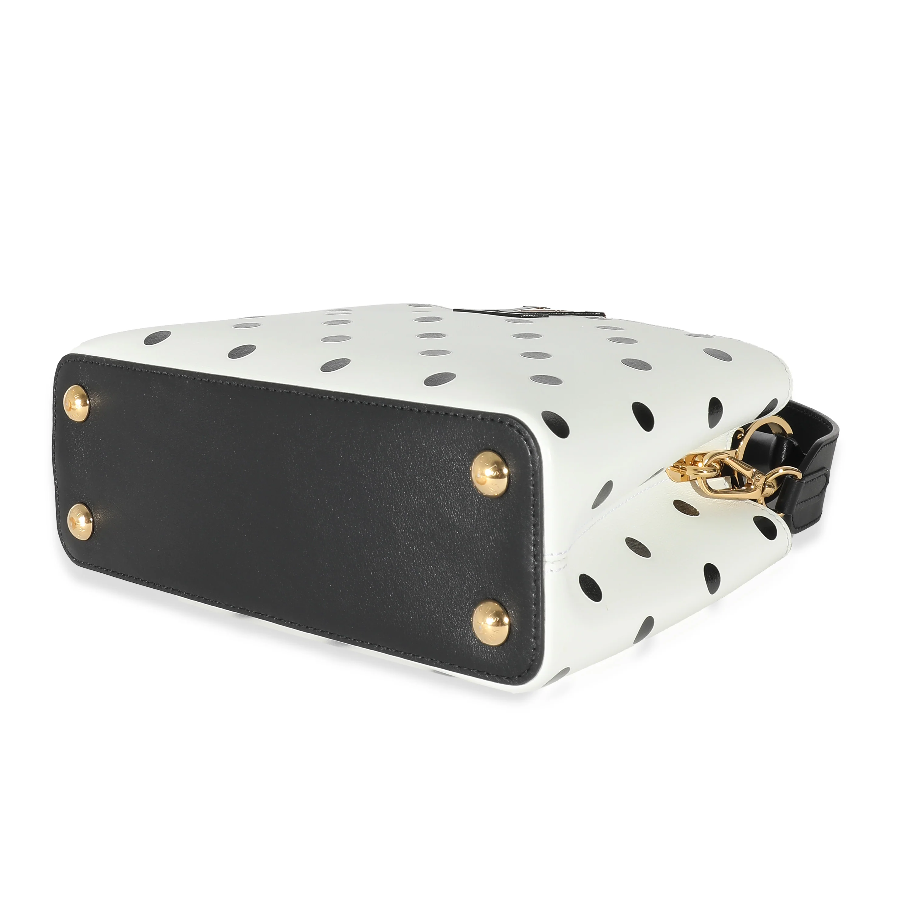 Louis Vuitton Black & White Polka Dot Printed Leather Capucines BB - Image 7