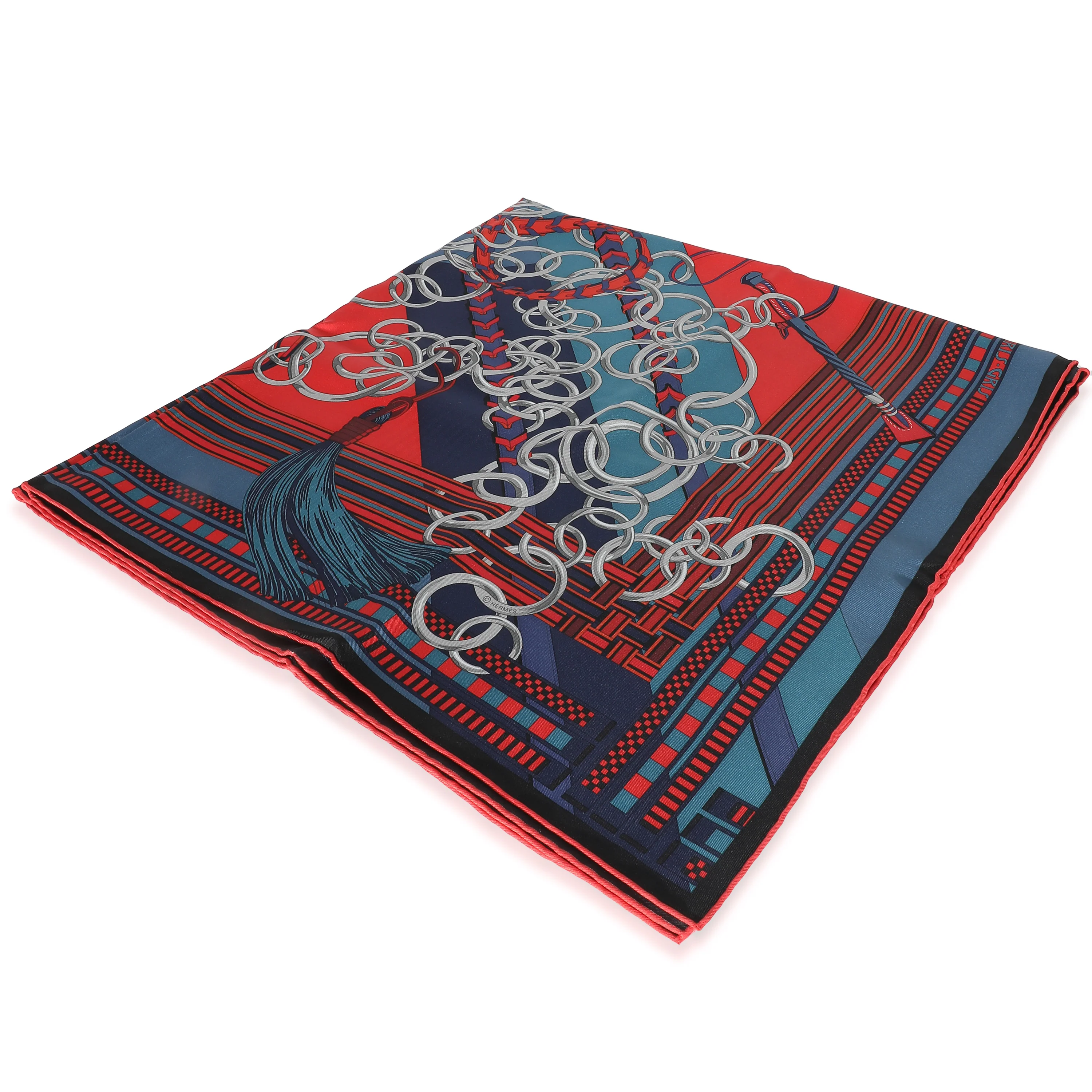 Grey Red Silk Brides Et Gris Gris Scarf 90 - Image 2