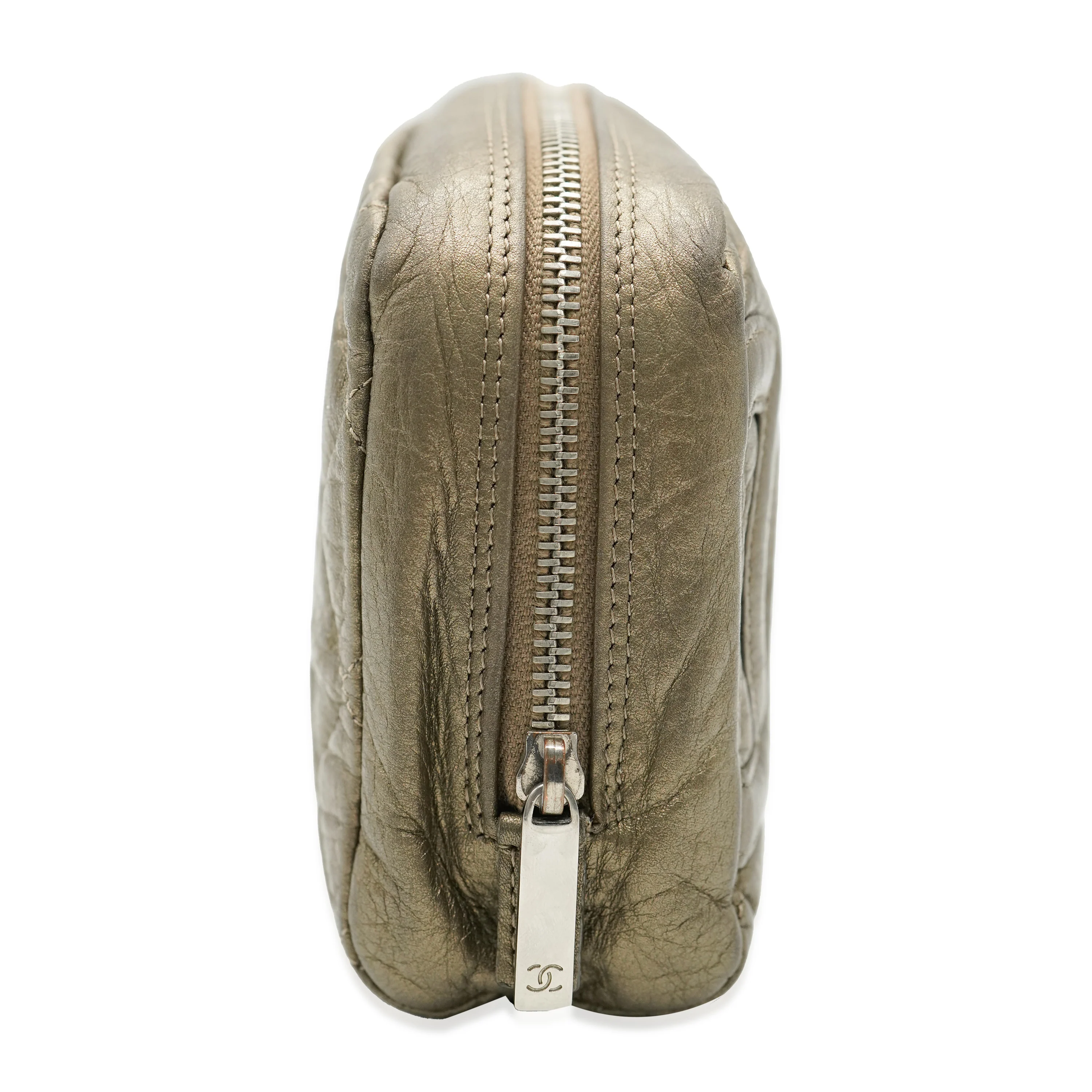 Gold Crinkled Leather Cambon CC Cosmetic Case - Image 3