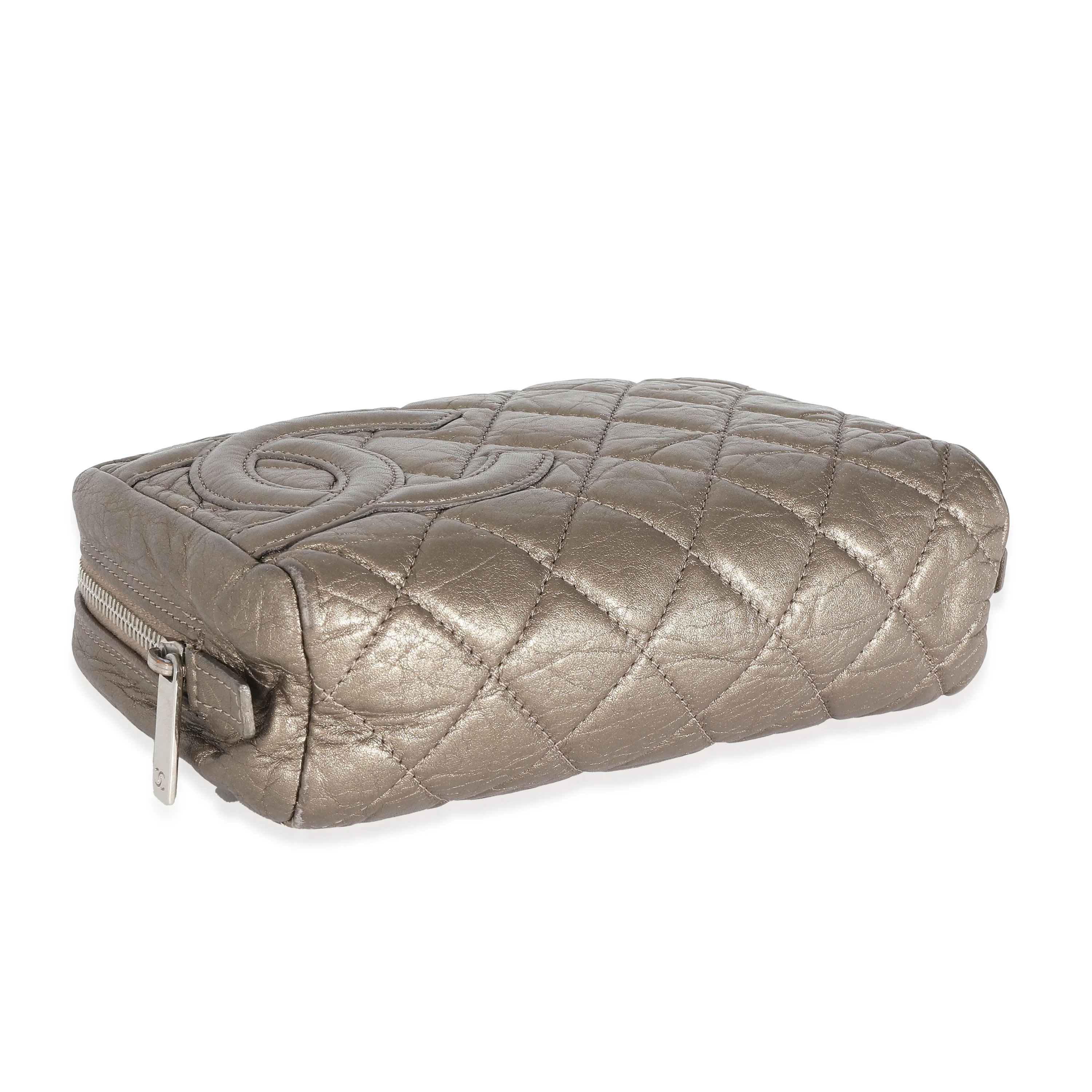 Gold Crinkled Leather Cambon CC Cosmetic Case - Image 4