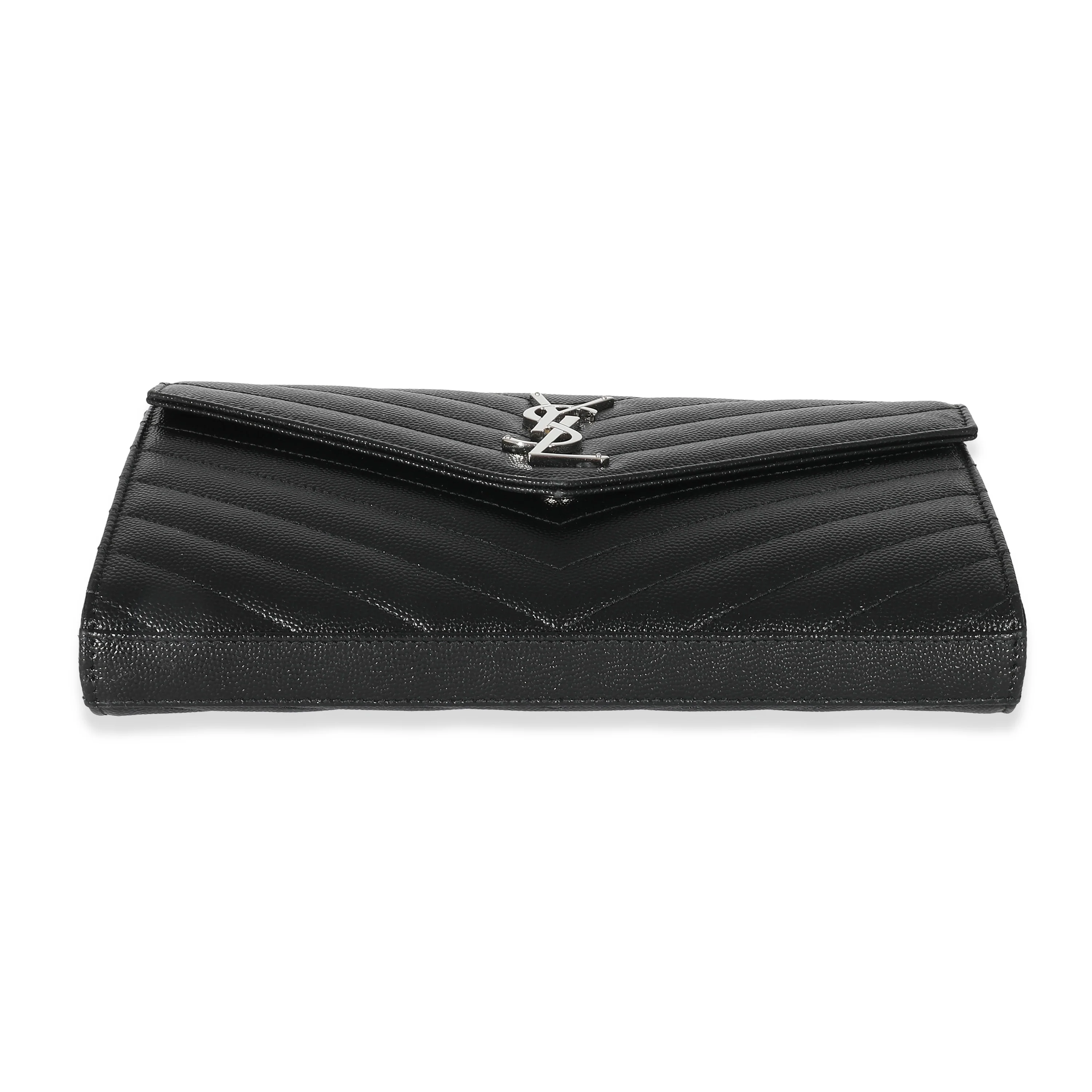 Saint Laurent Black Grain De Poudre Cassandre Envelope Chain Wallet - Image 6