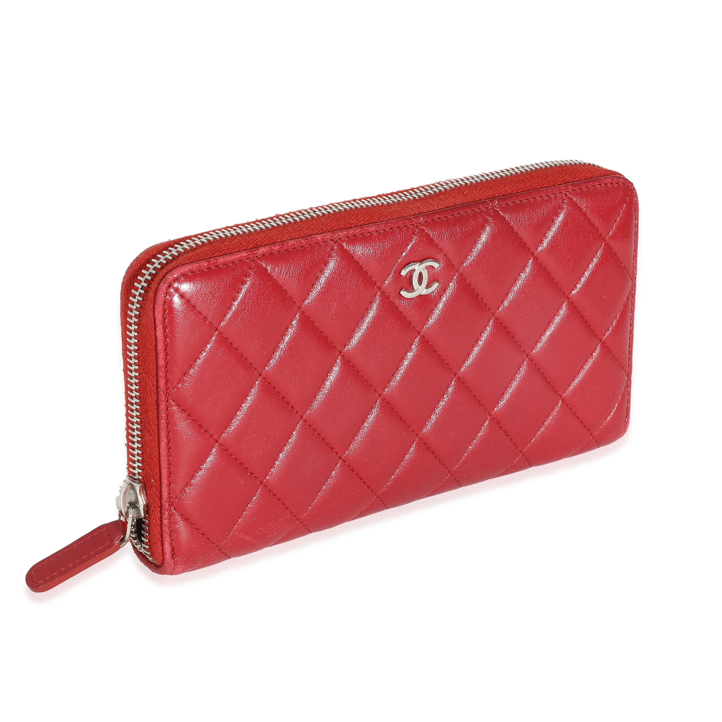 Chanel Red Quilted Lambskin Zip Around Wallet - Image 4