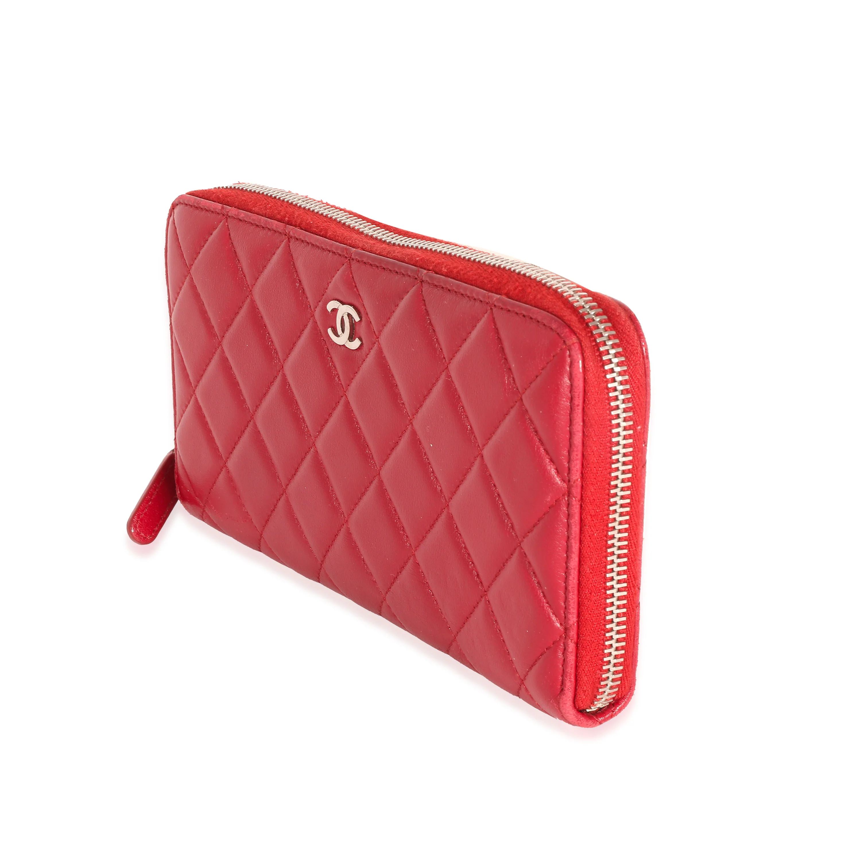 Chanel Red Quilted Lambskin Zip Around Wallet - Image 7
