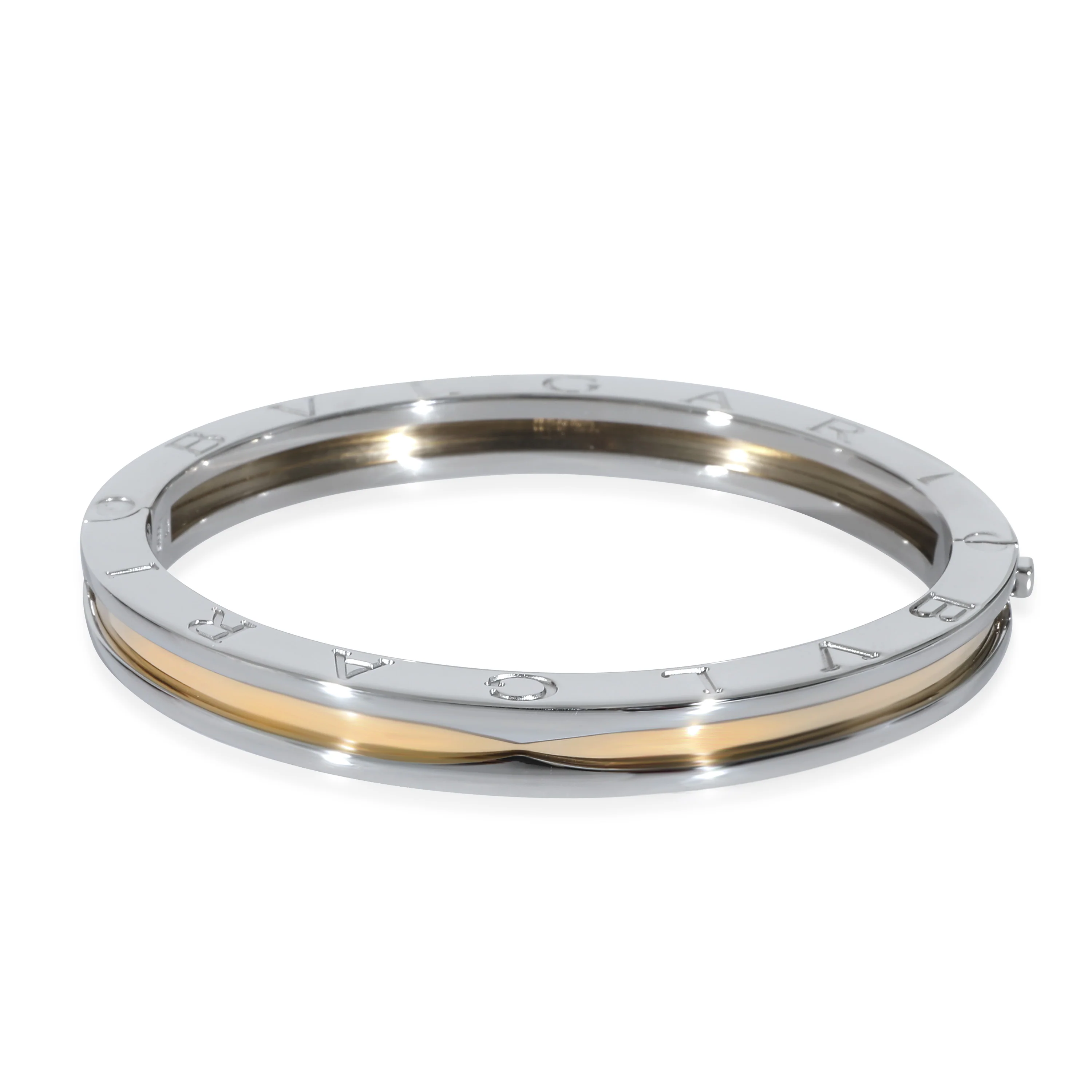 BVLGARI B.zero1 Hinged Bangle Bracelet in 18K Yellow Gold/Steel - Image 4