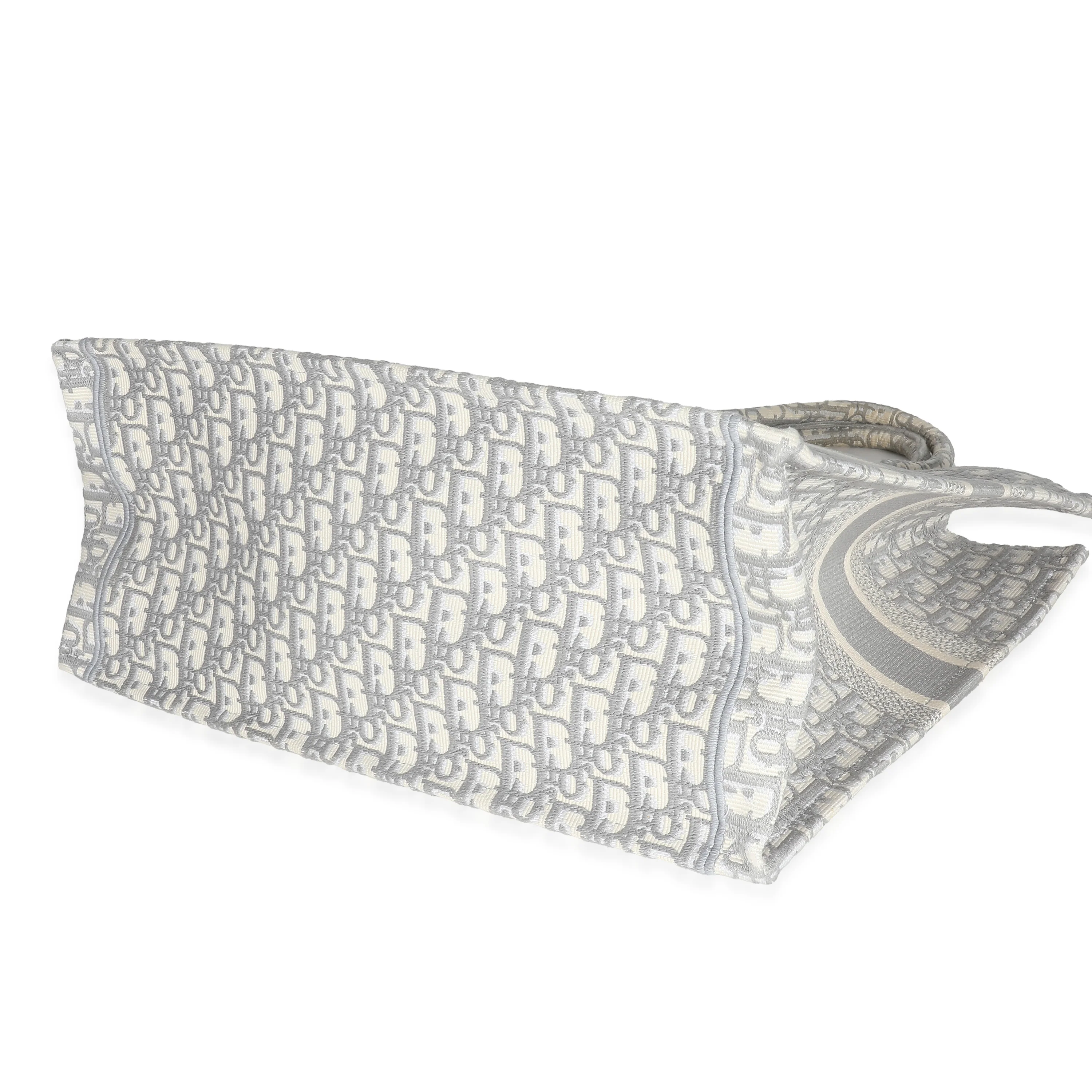 Ecru Gray Dior Oblique Embroidery Large Dior Book Tote - Image 6