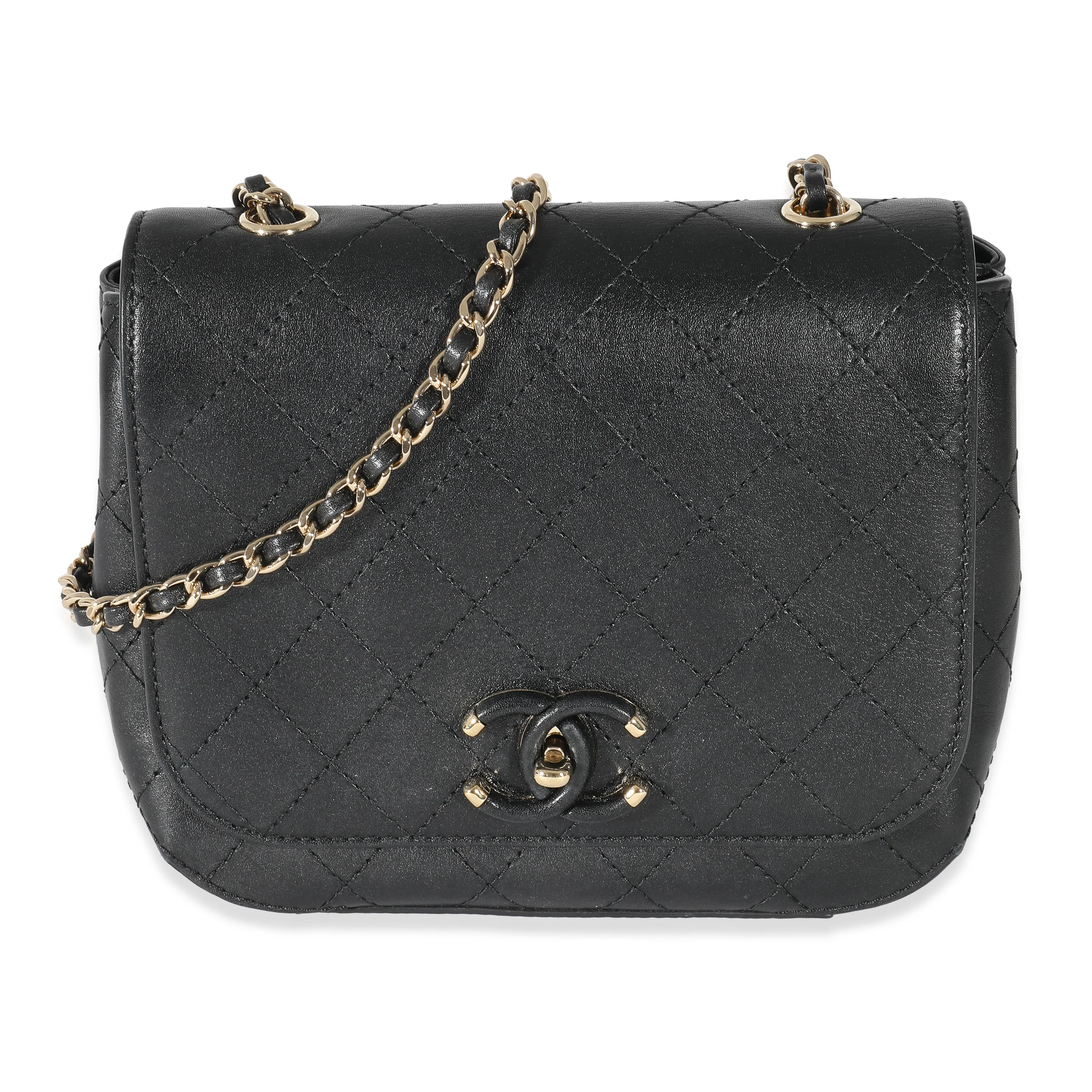 Chanel Black Quilted Calfskin Small Covered CC Flap Bag