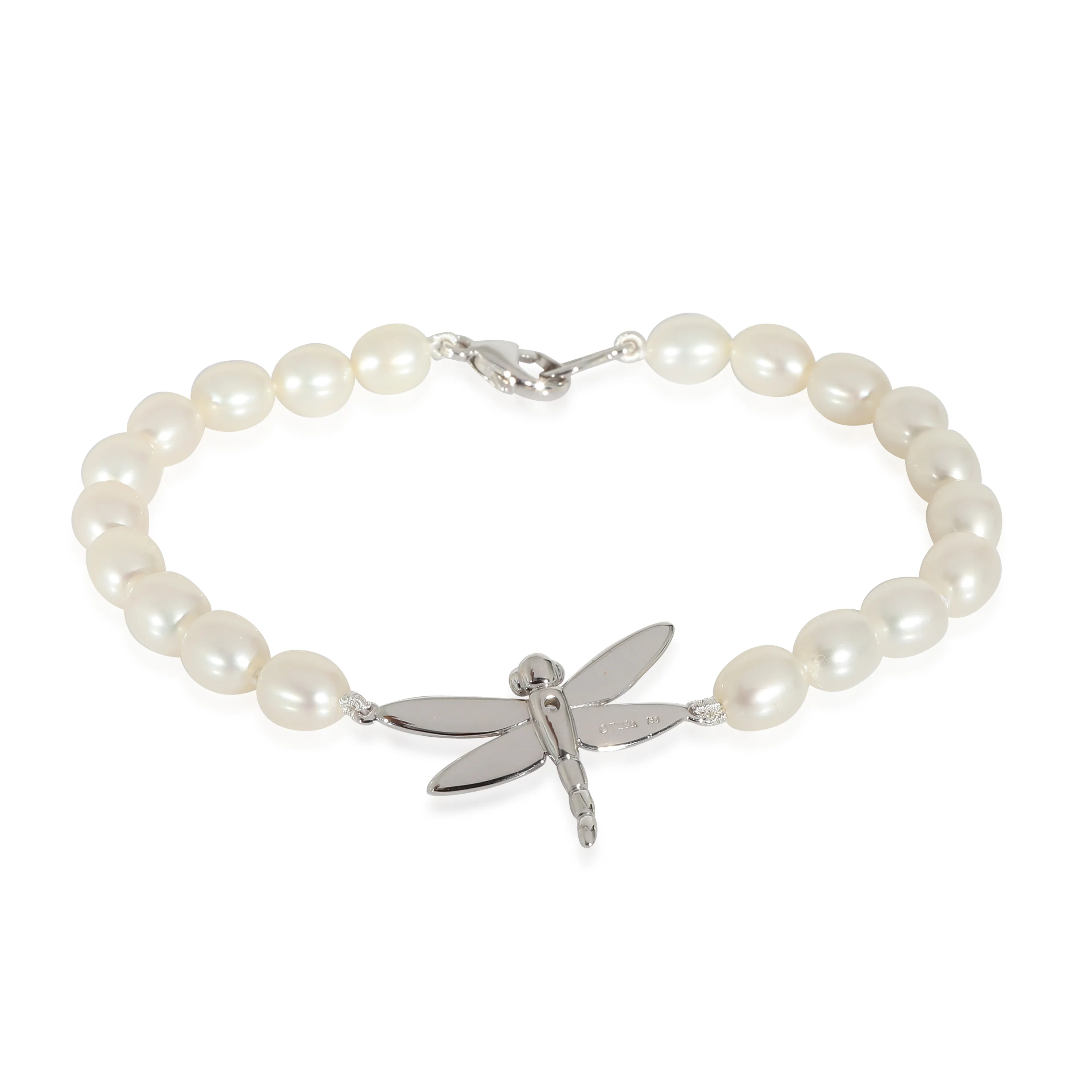 Tiffany & Co. Freshwater Pearl Bracelet With Dragonfly Charm in 18K White Gold - Image 3