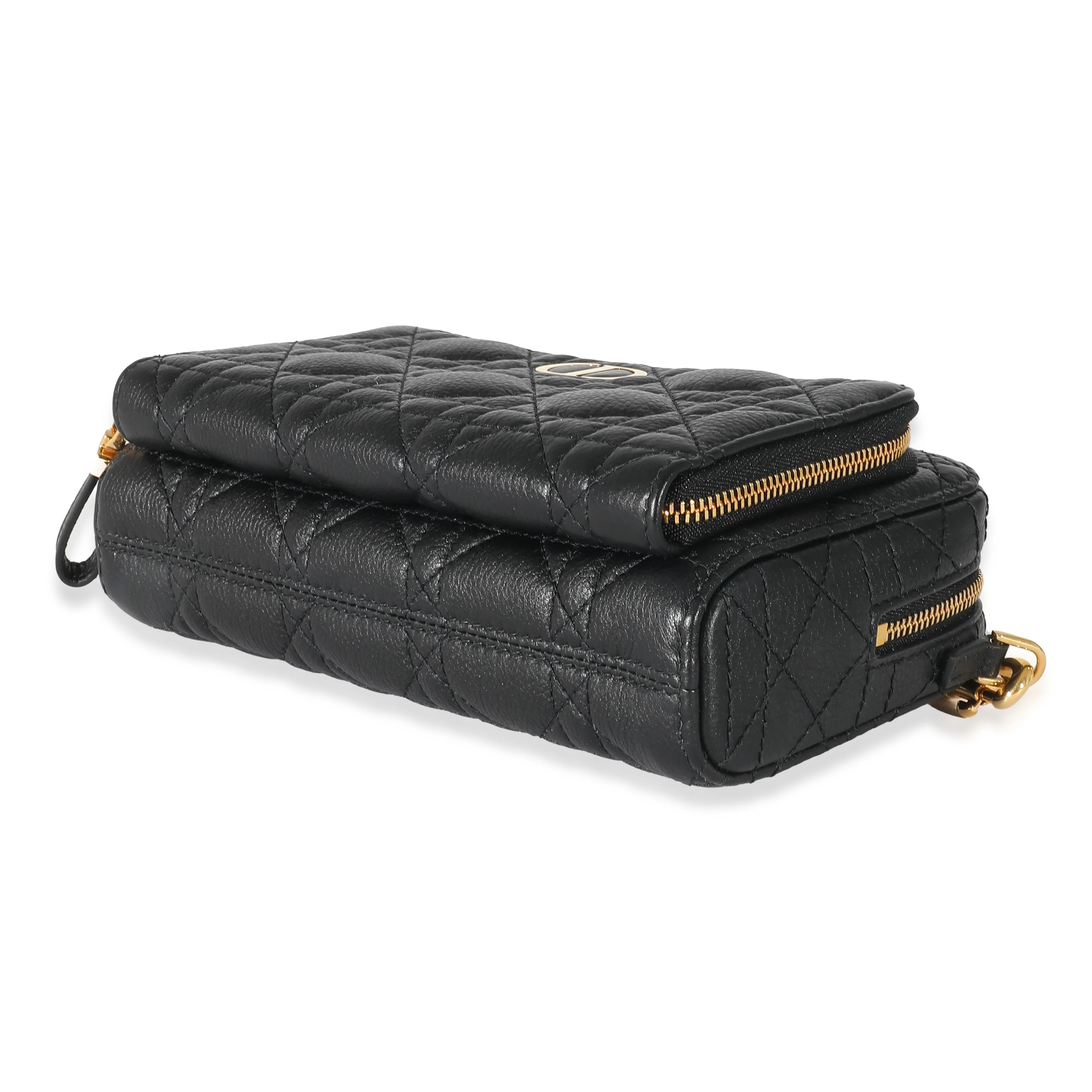 Christian Dior Black Supple Cannage Calfskin Dior Caro Double Pouch - Image 6