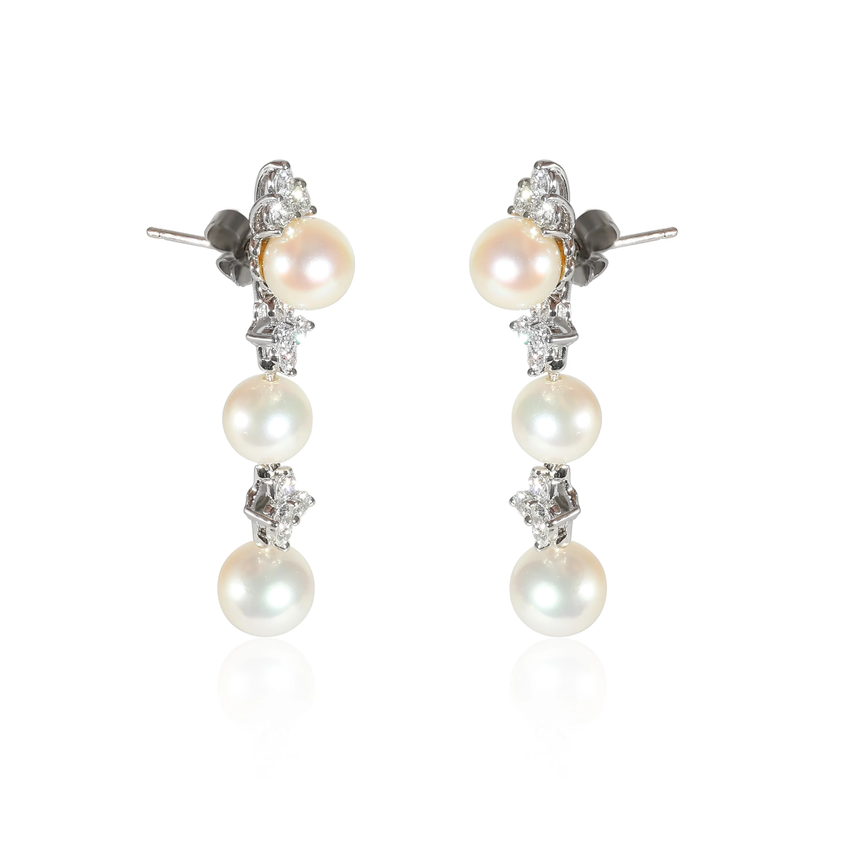 Aria Pearl Earrings with Jackets in Platinum 0.62 CTW - Image 2