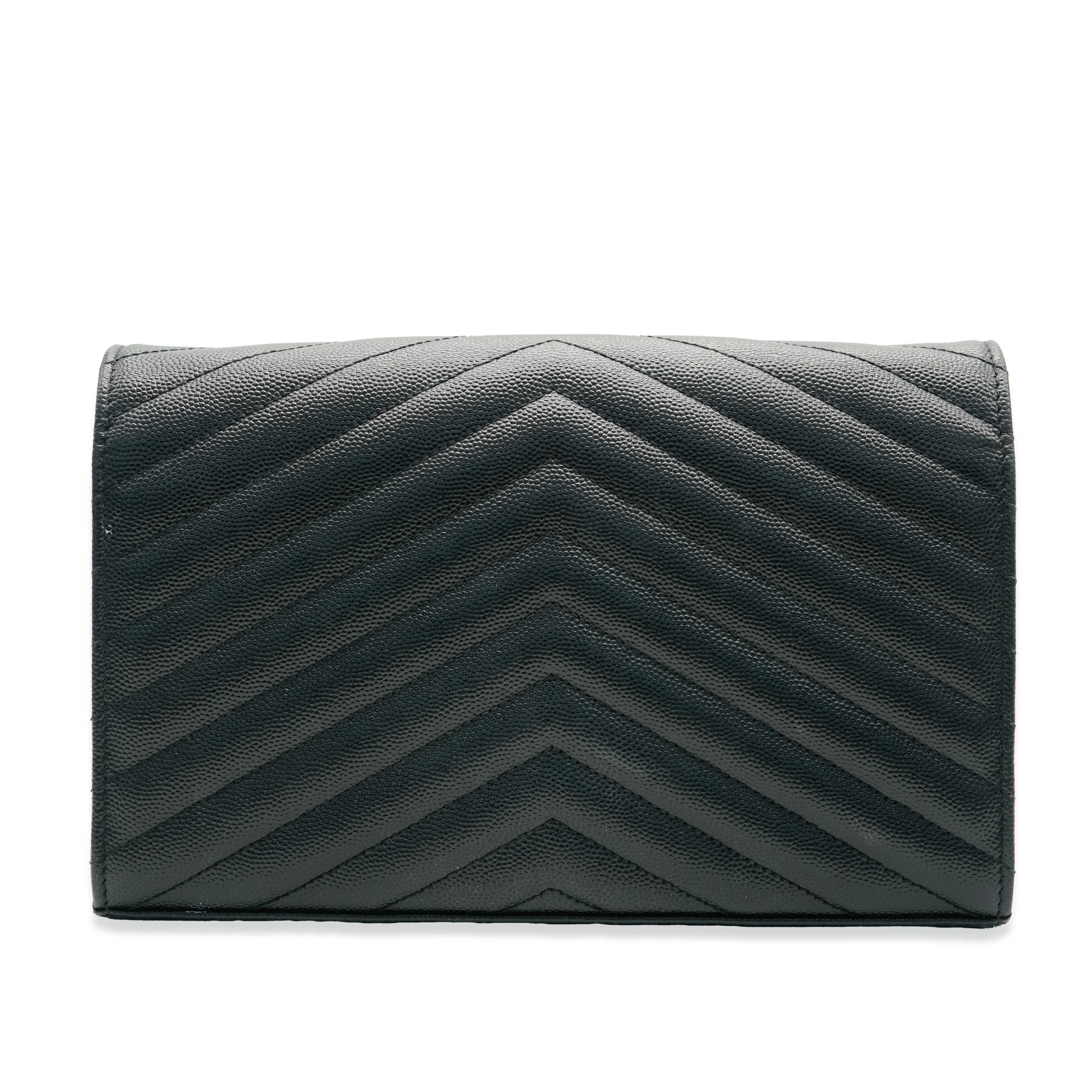 Saint Laurent Black Grain De Poudre Cassandre Envelope Chain Wallet - Image 2