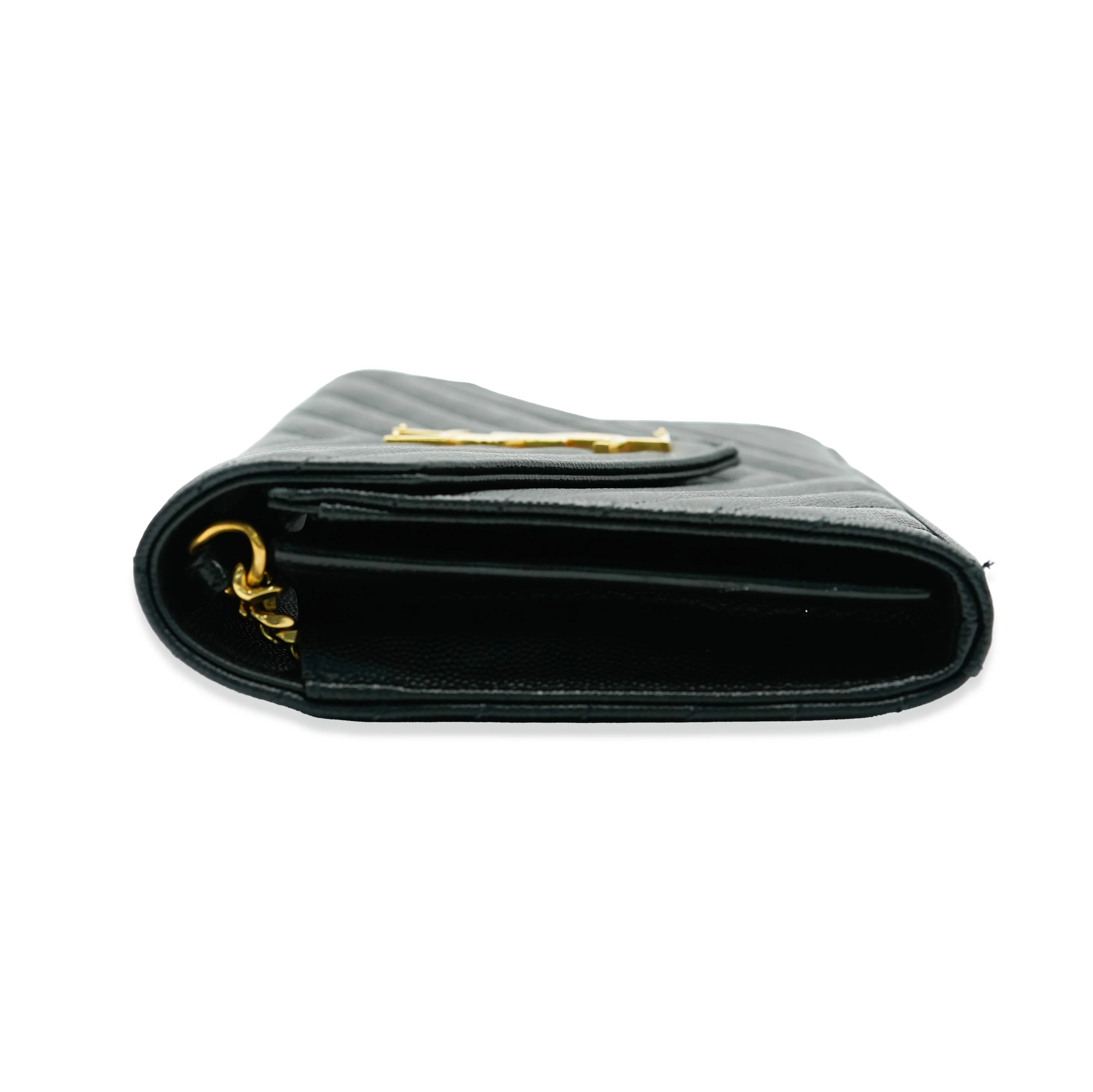 Saint Laurent Black Grain De Poudre Cassandre Envelope Chain Wallet - Image 3
