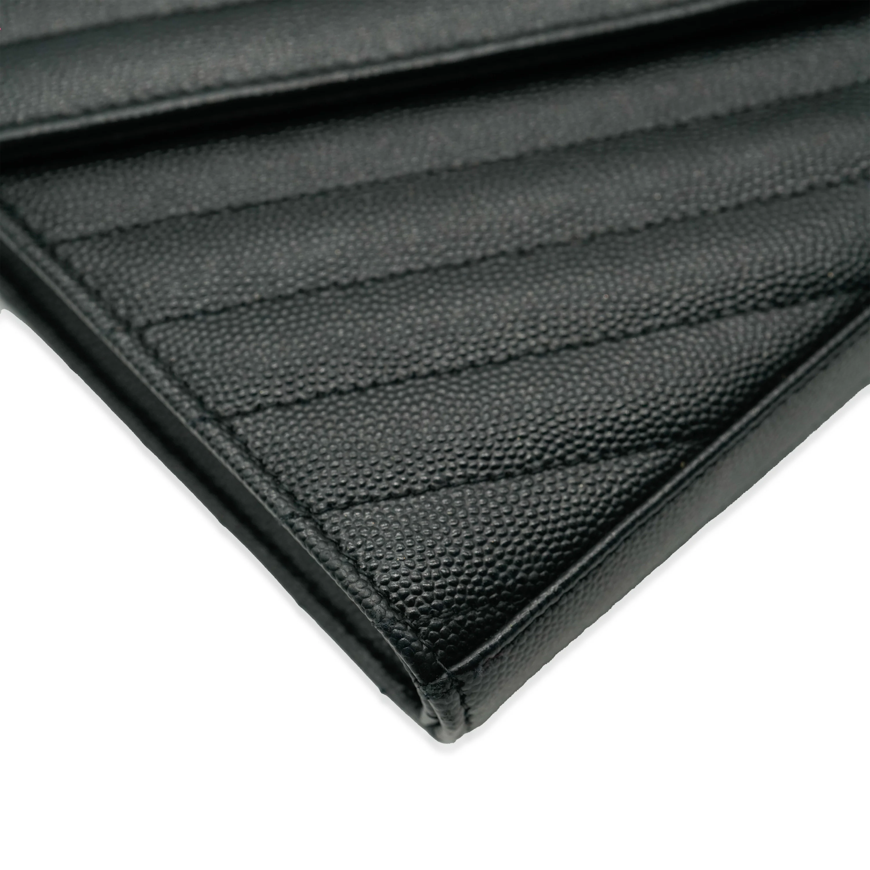 Saint Laurent Black Grain De Poudre Cassandre Envelope Chain Wallet - Image 4