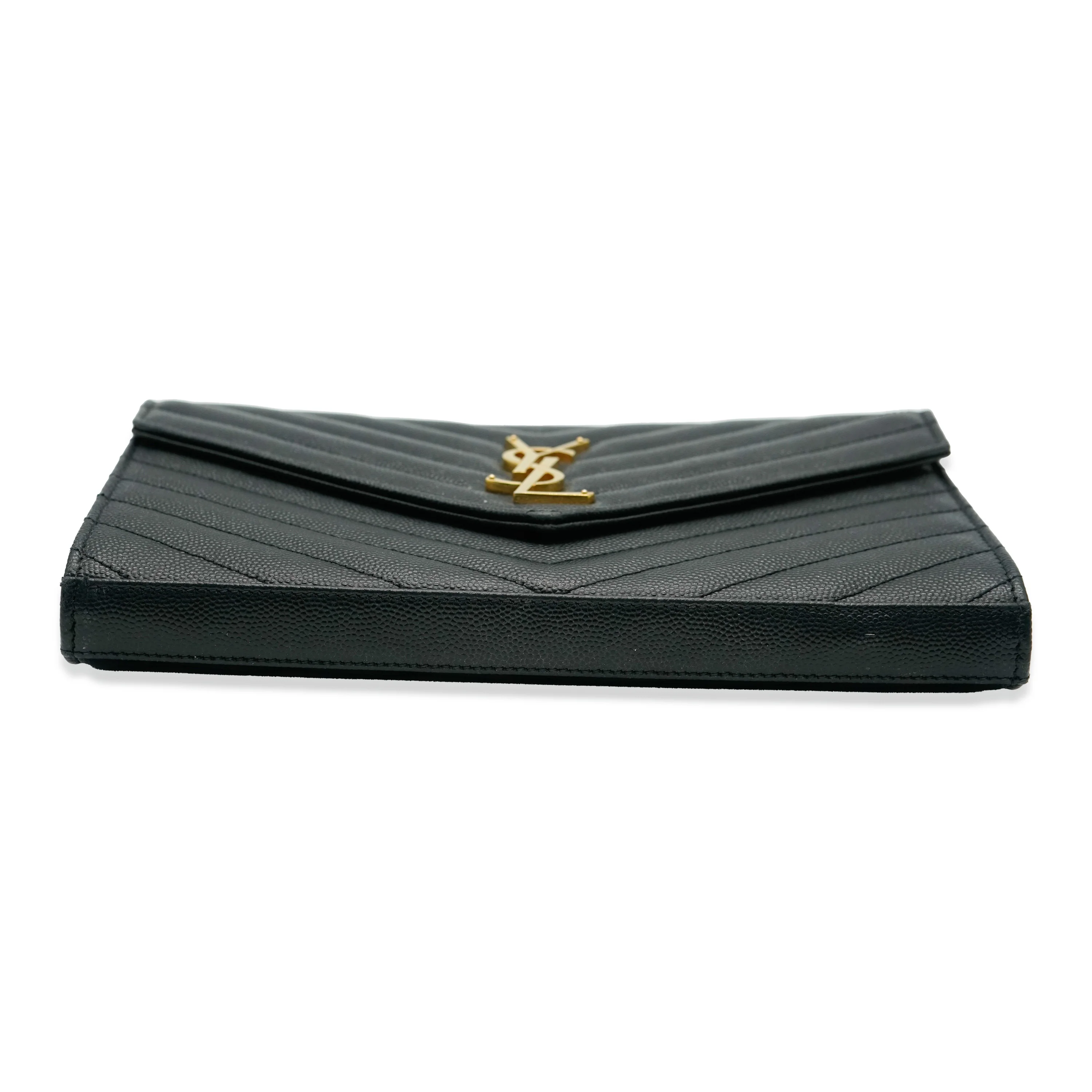 Saint Laurent Black Grain De Poudre Cassandre Envelope Chain Wallet - Image 5