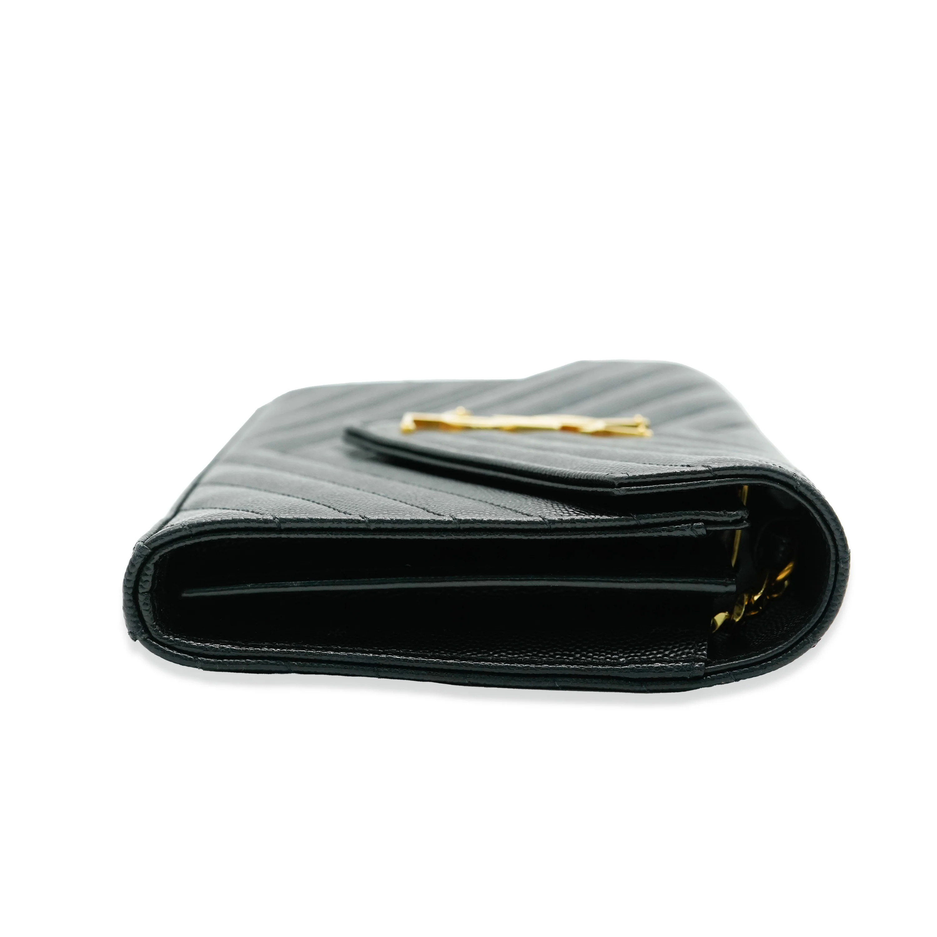 Saint Laurent Black Grain De Poudre Cassandre Envelope Chain Wallet - Image 6