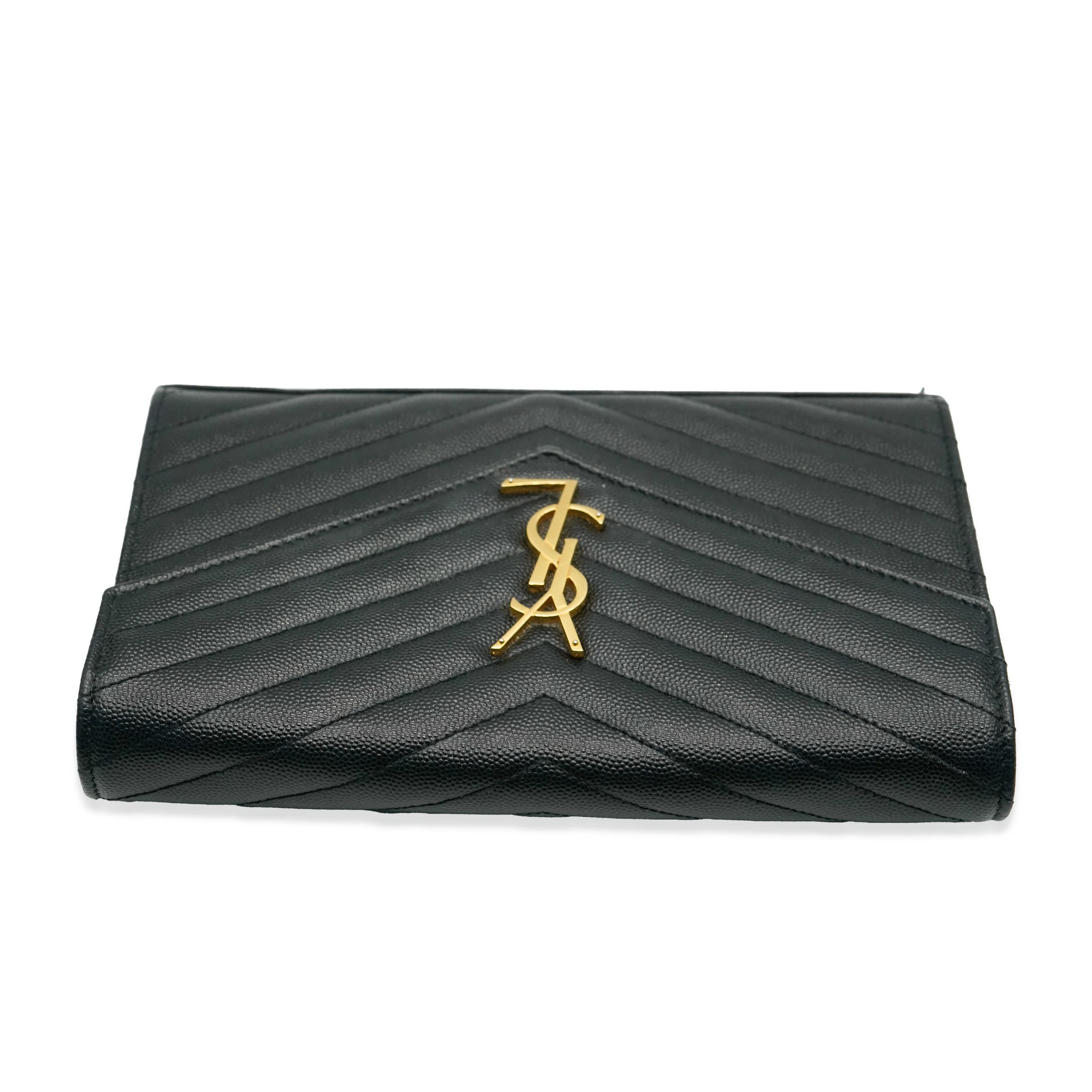 Saint Laurent Black Grain De Poudre Cassandre Envelope Chain Wallet - Image 7