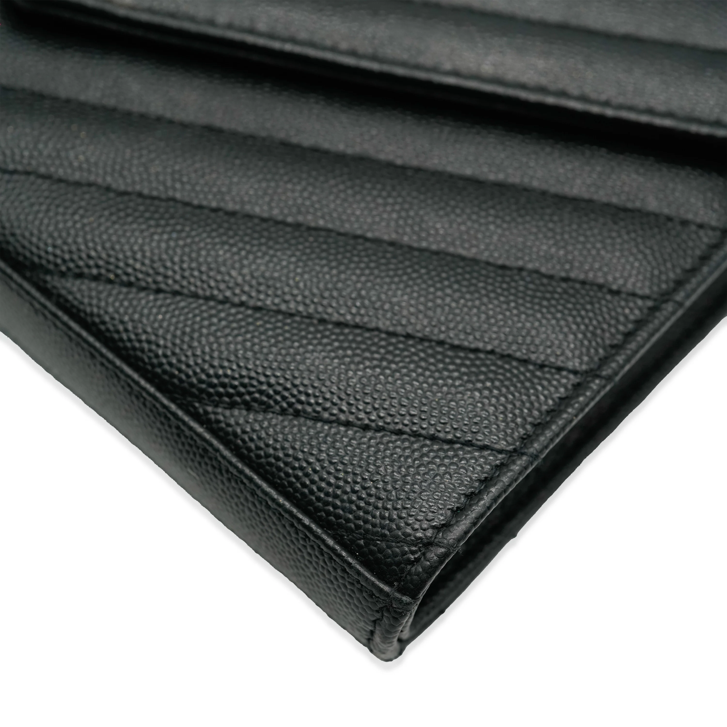Saint Laurent Black Grain De Poudre Cassandre Envelope Chain Wallet - Image 8