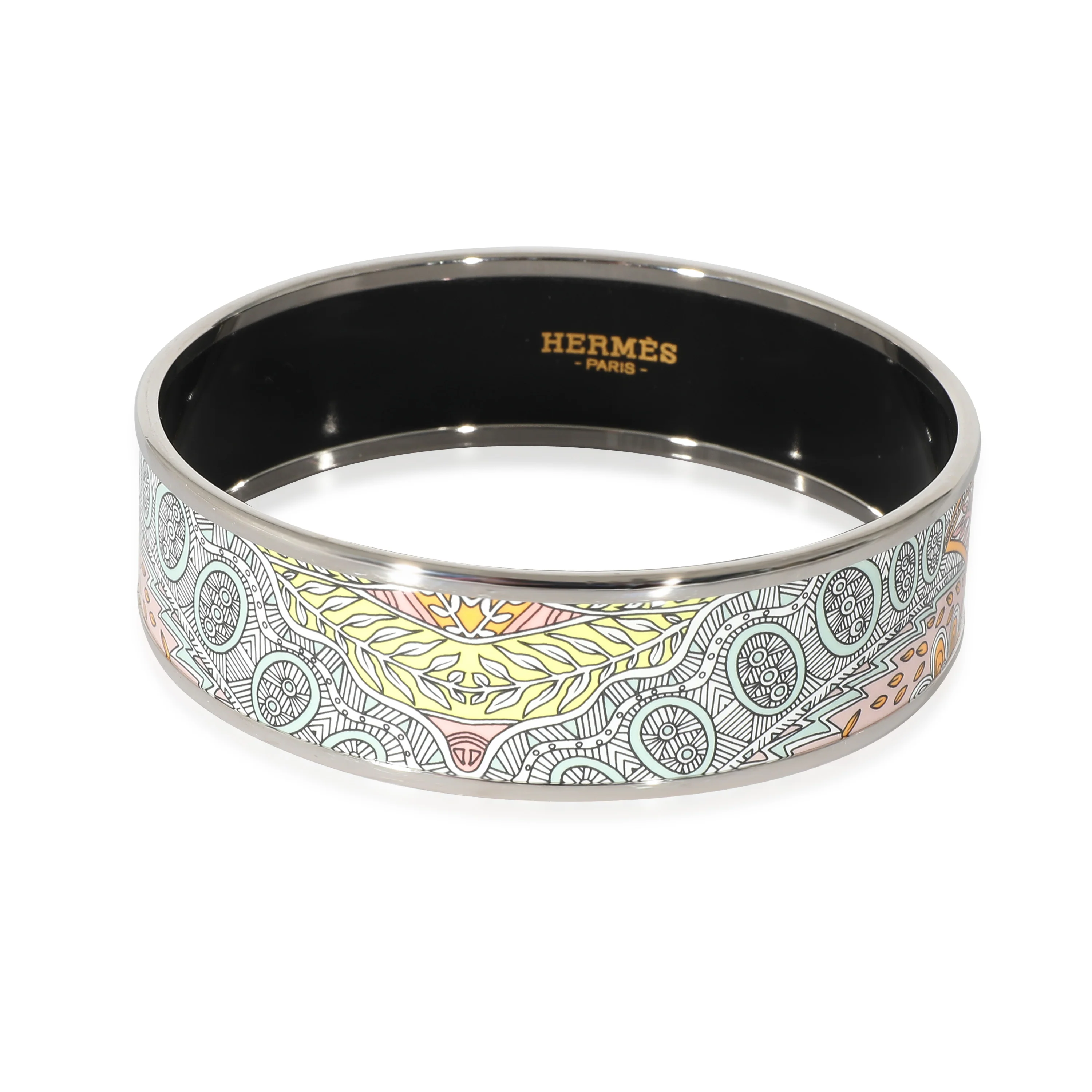 Hermès Palladium Plated Le Jardin De La Maharani L Candeur Enamel Bracelet 62MM