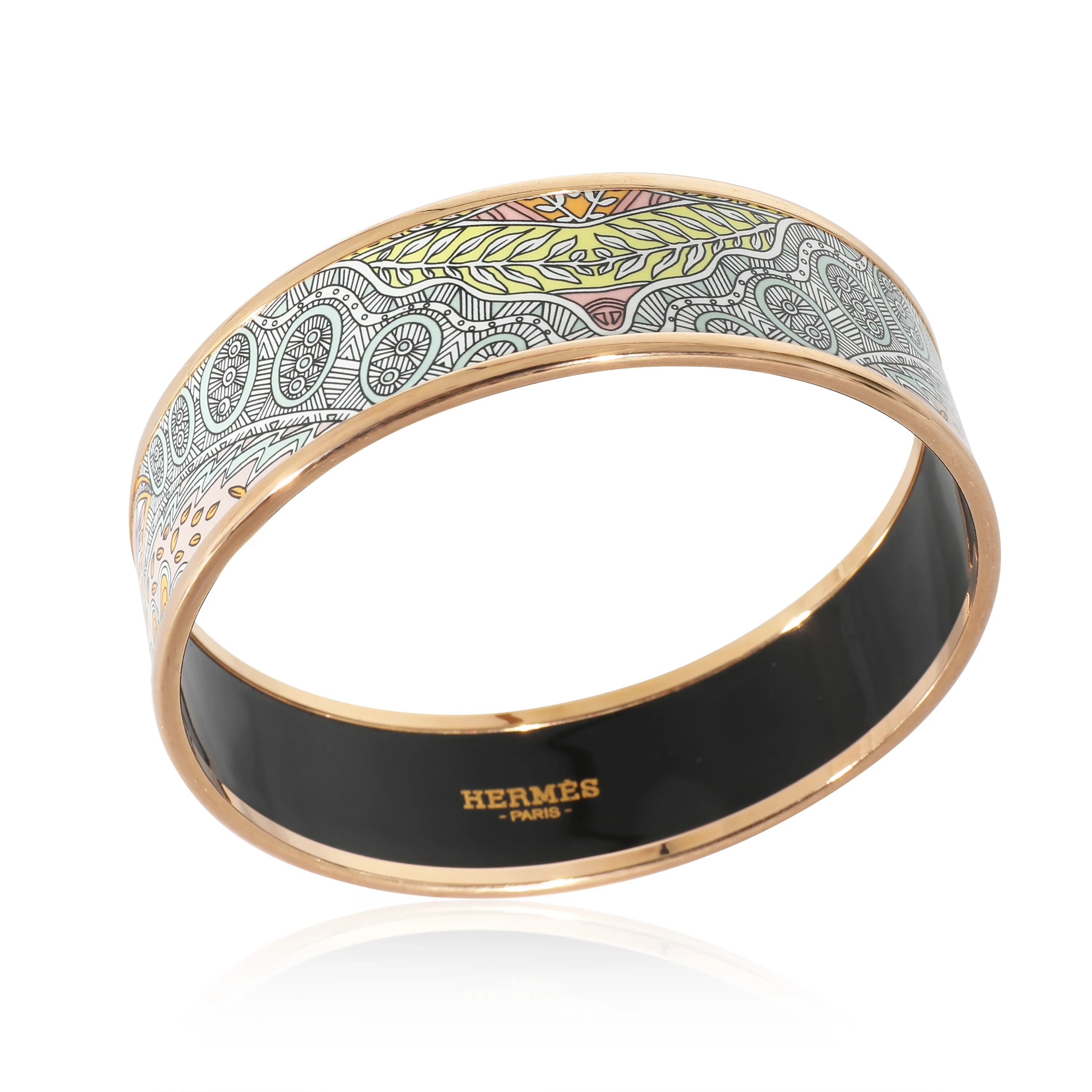 Hermès Gold Plated Le Jardin De La Maharani L Candeur Enamel Bracelet (62MM) - Image 2
