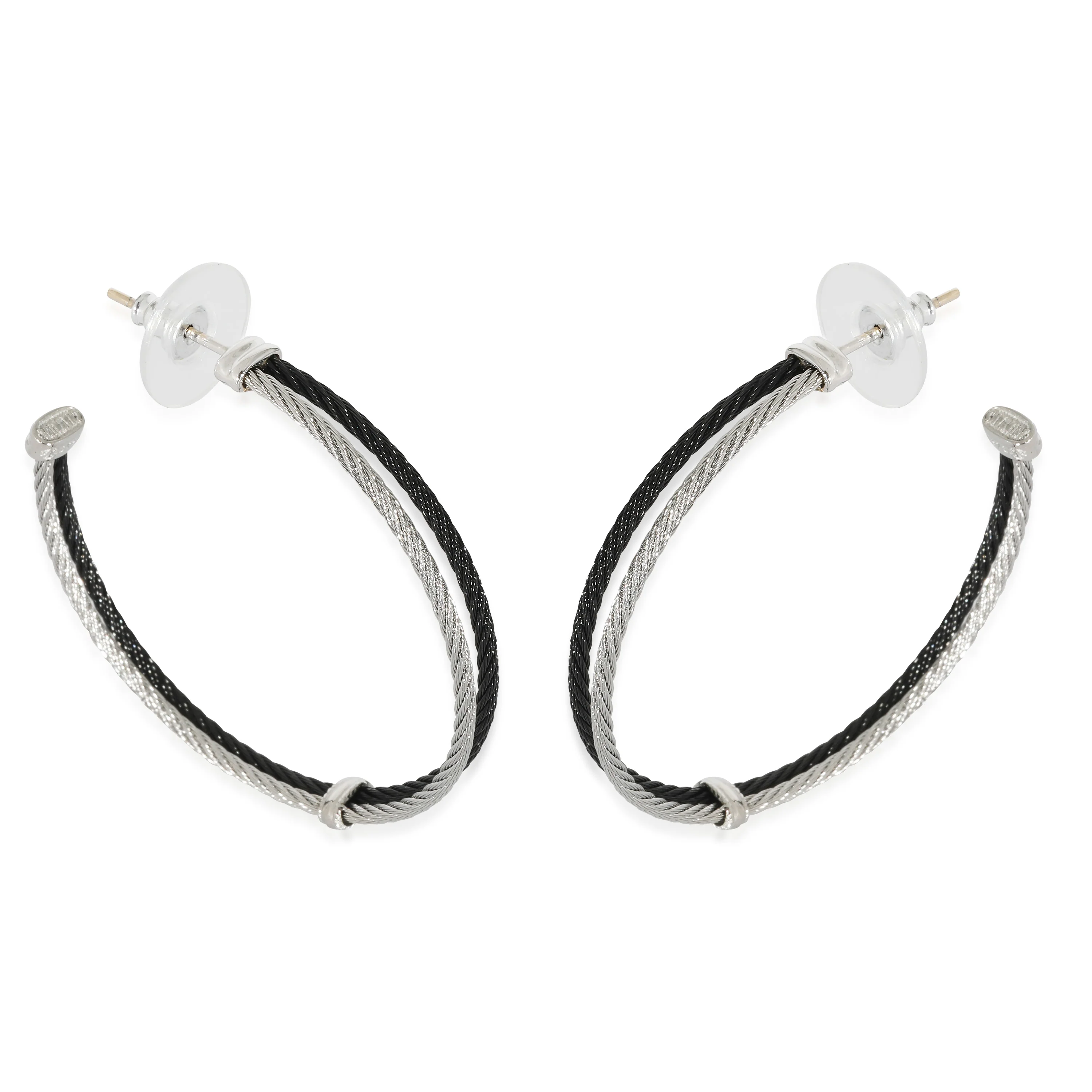 Charriol Two-Tone Noir Hoop Earrings in Stainless Steel & 18K White Gold - Image 2