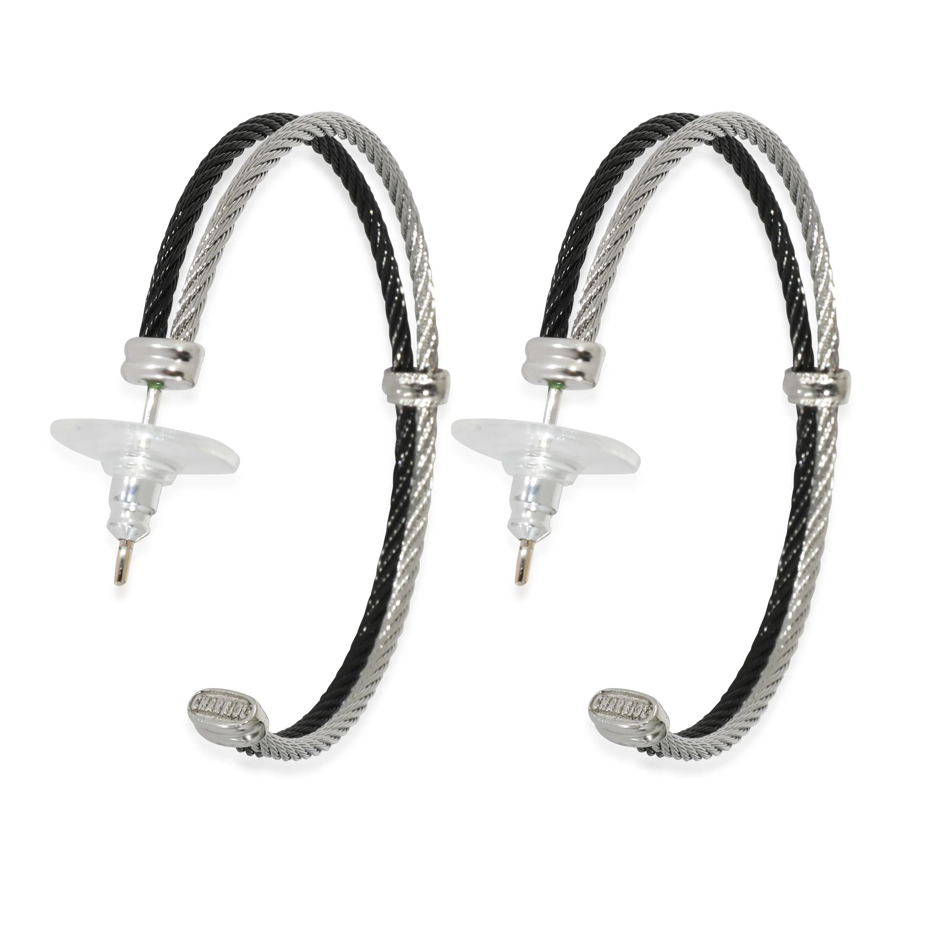 Charriol Two-Tone Noir Hoop Earrings in Stainless Steel & 18K White Gold - Image 3