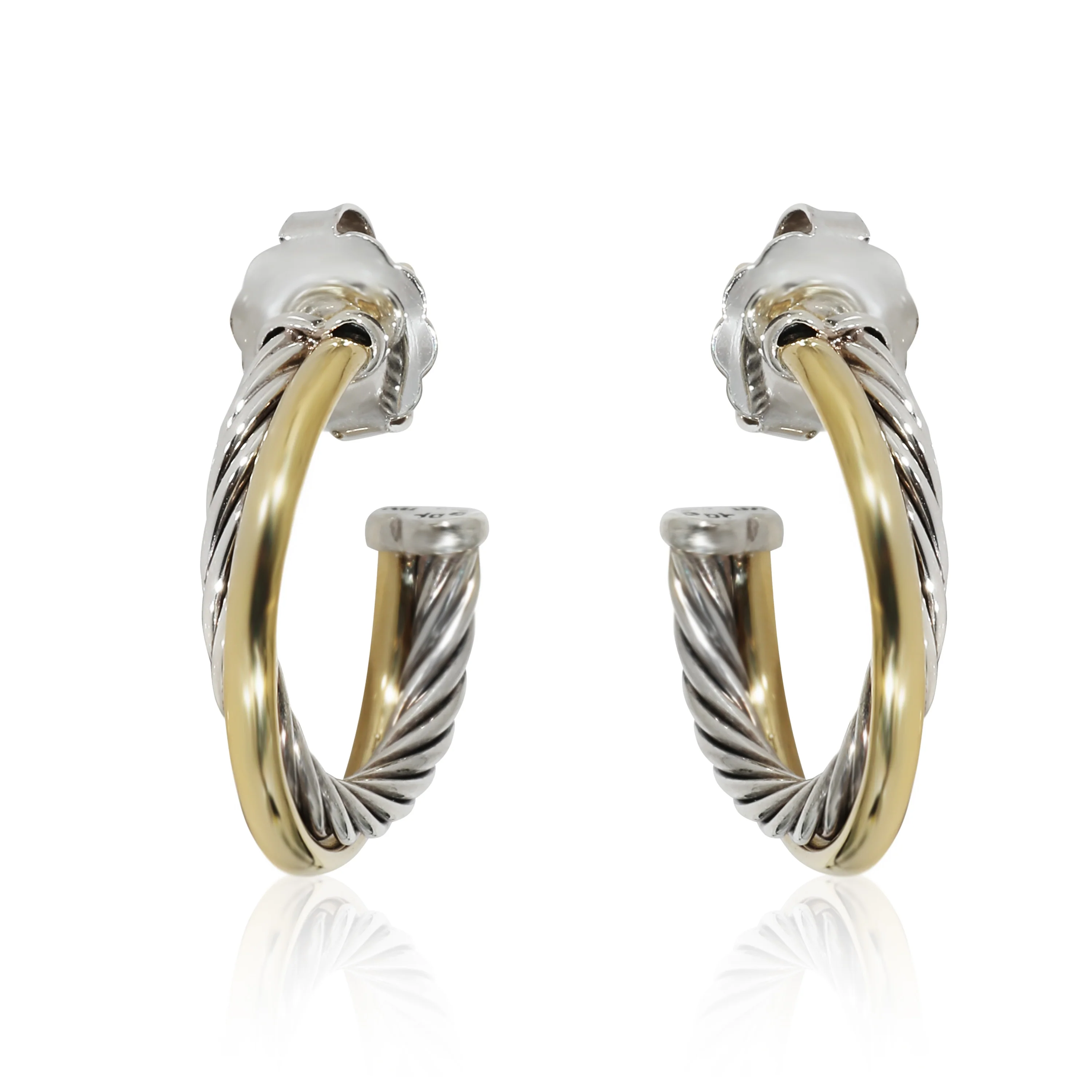 David Yurman Crossover Hoop Earrings in Yellow Gold/Sterling Silver
