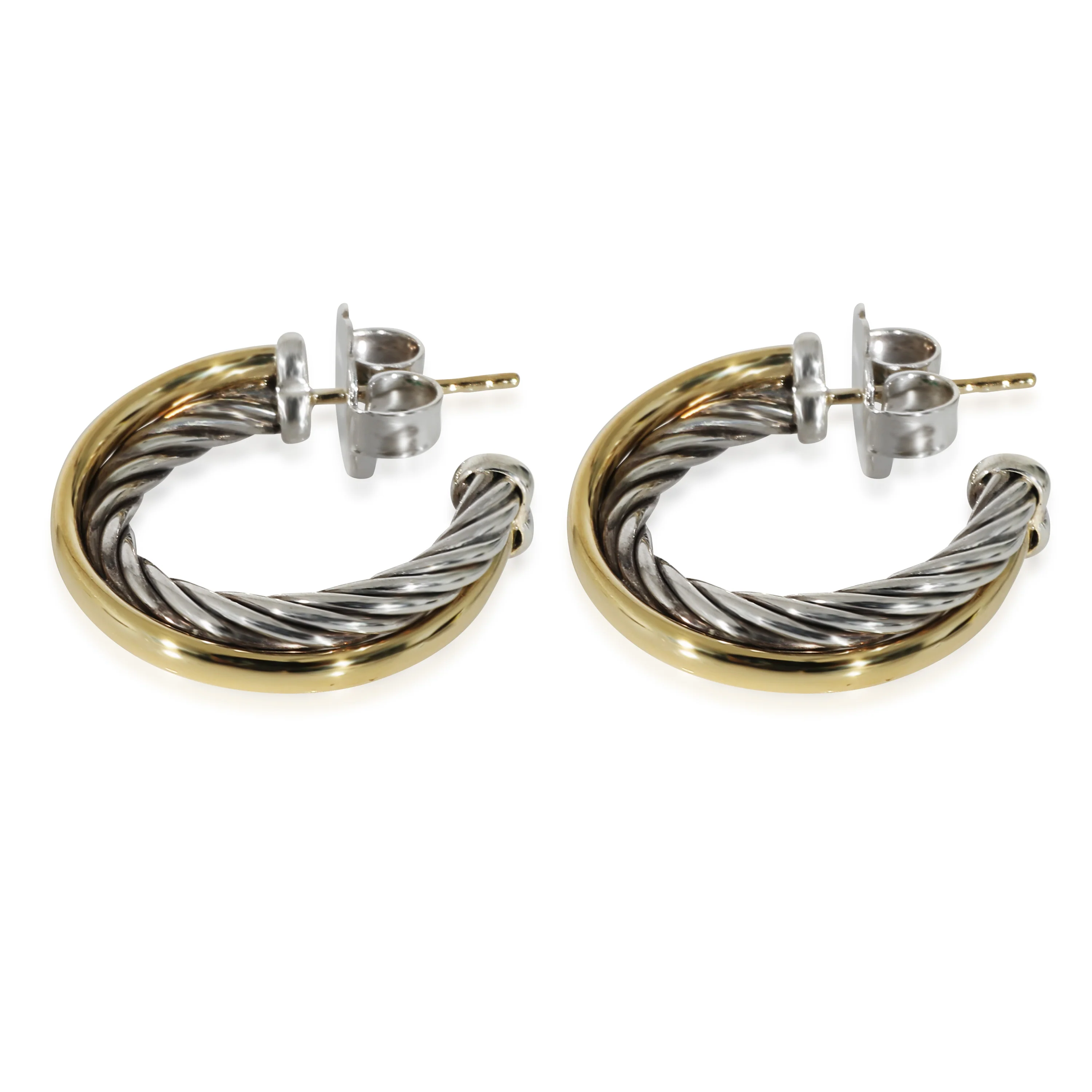 David Yurman Crossover Hoop Earrings in Yellow Gold/Sterling Silver - Image 4