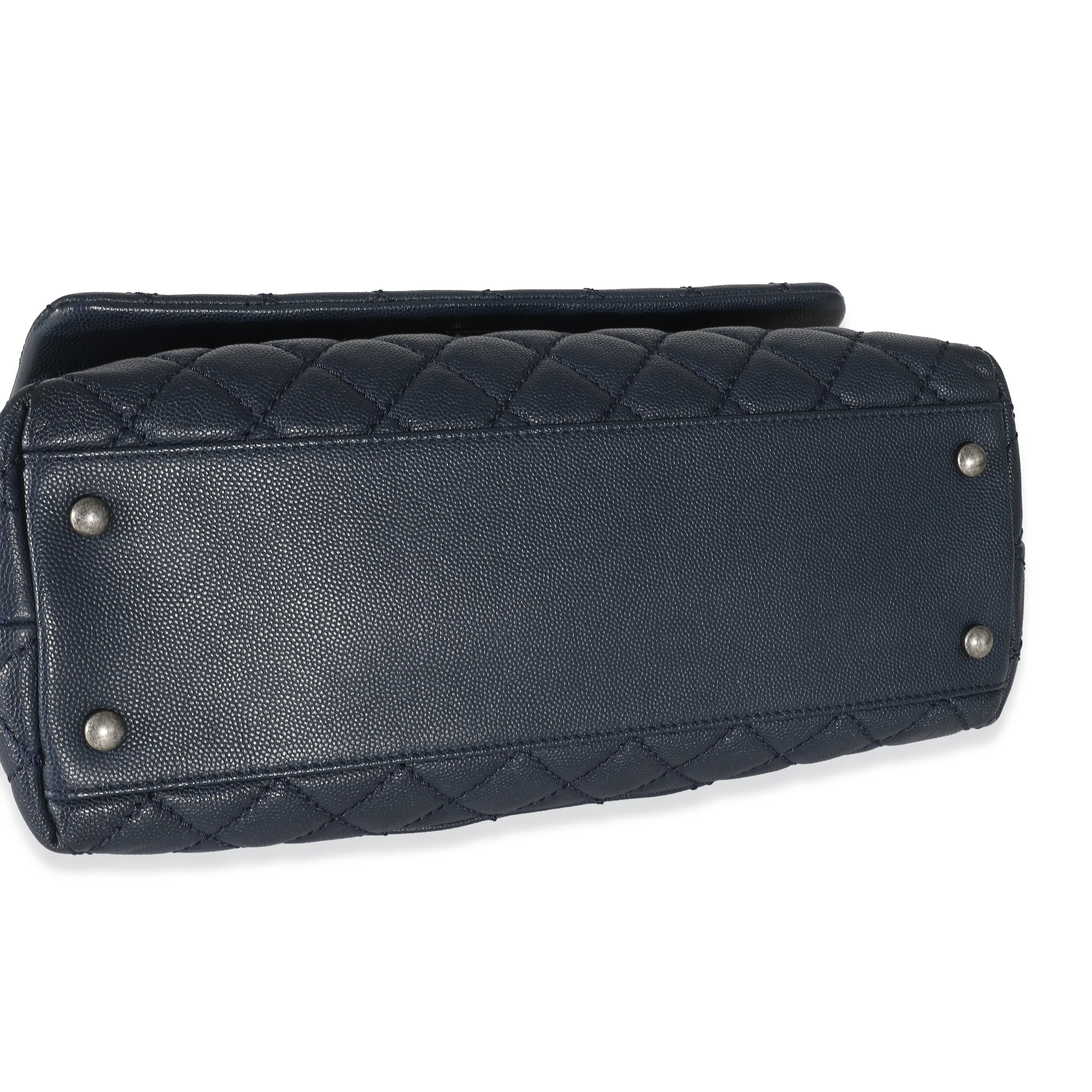 Chanel Navy Quilted Caviar Medium Coco Top Handle Bag - Image 4