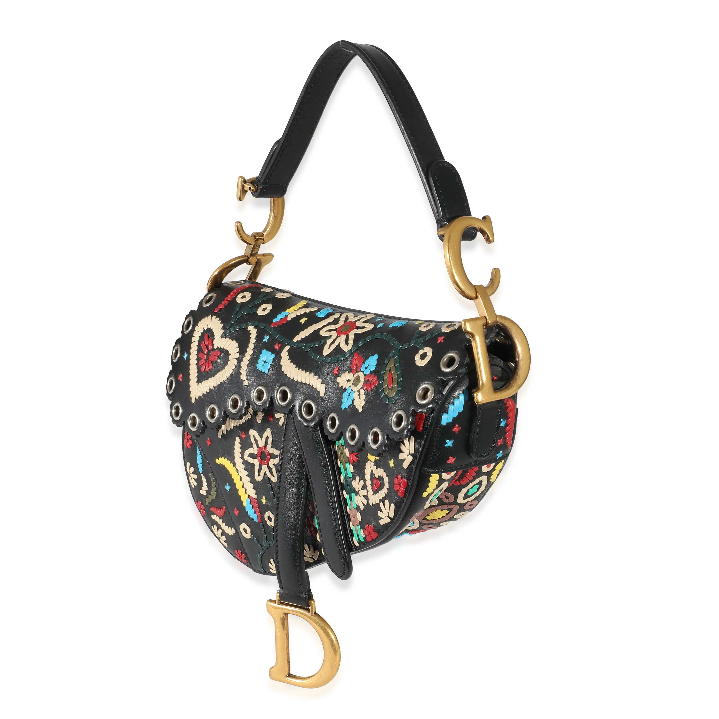 Christian Dior Black Multicolor Embroidered Mini Saddle Bag - Image 2