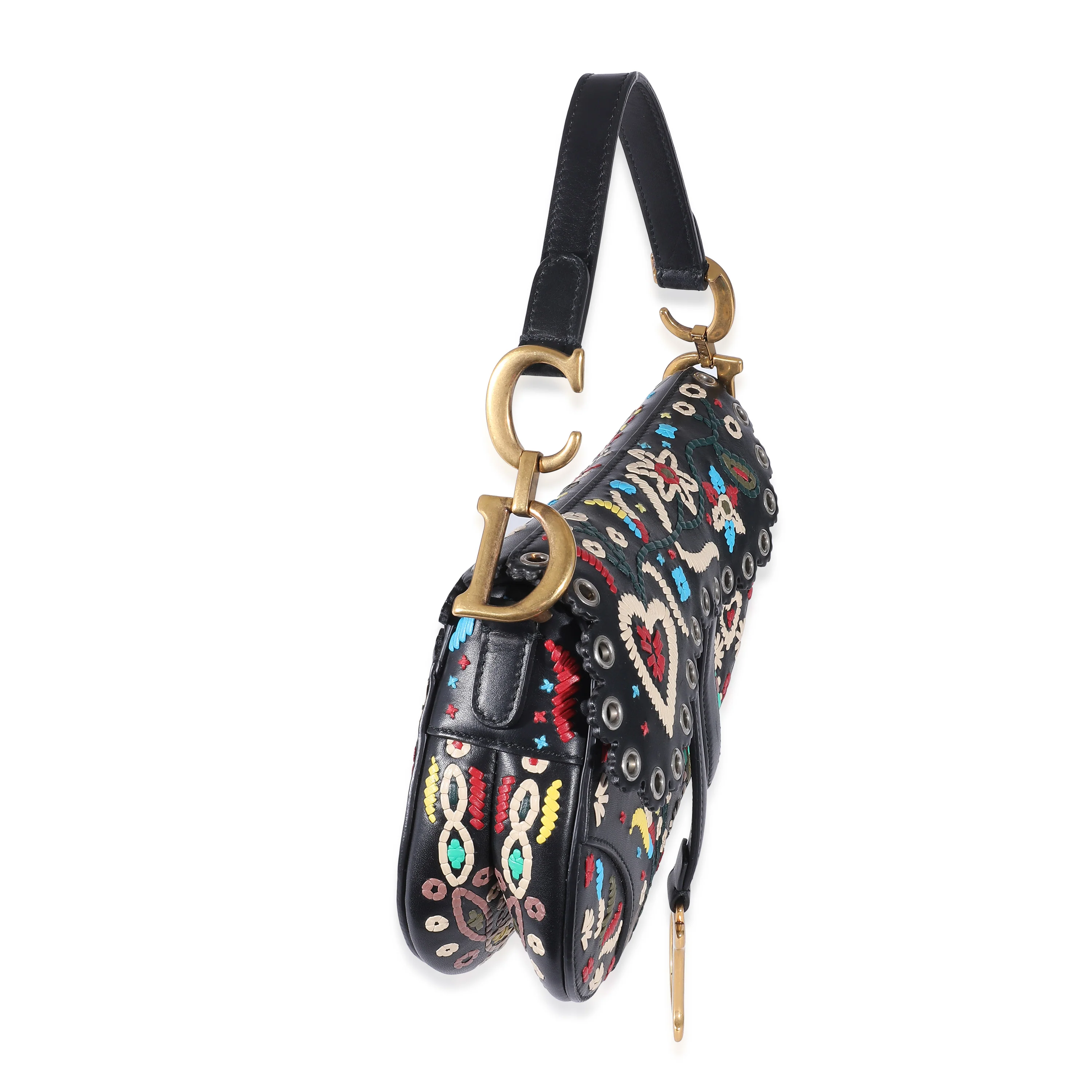 Christian Dior Black Multicolor Embroidered Mini Saddle Bag - Image 3